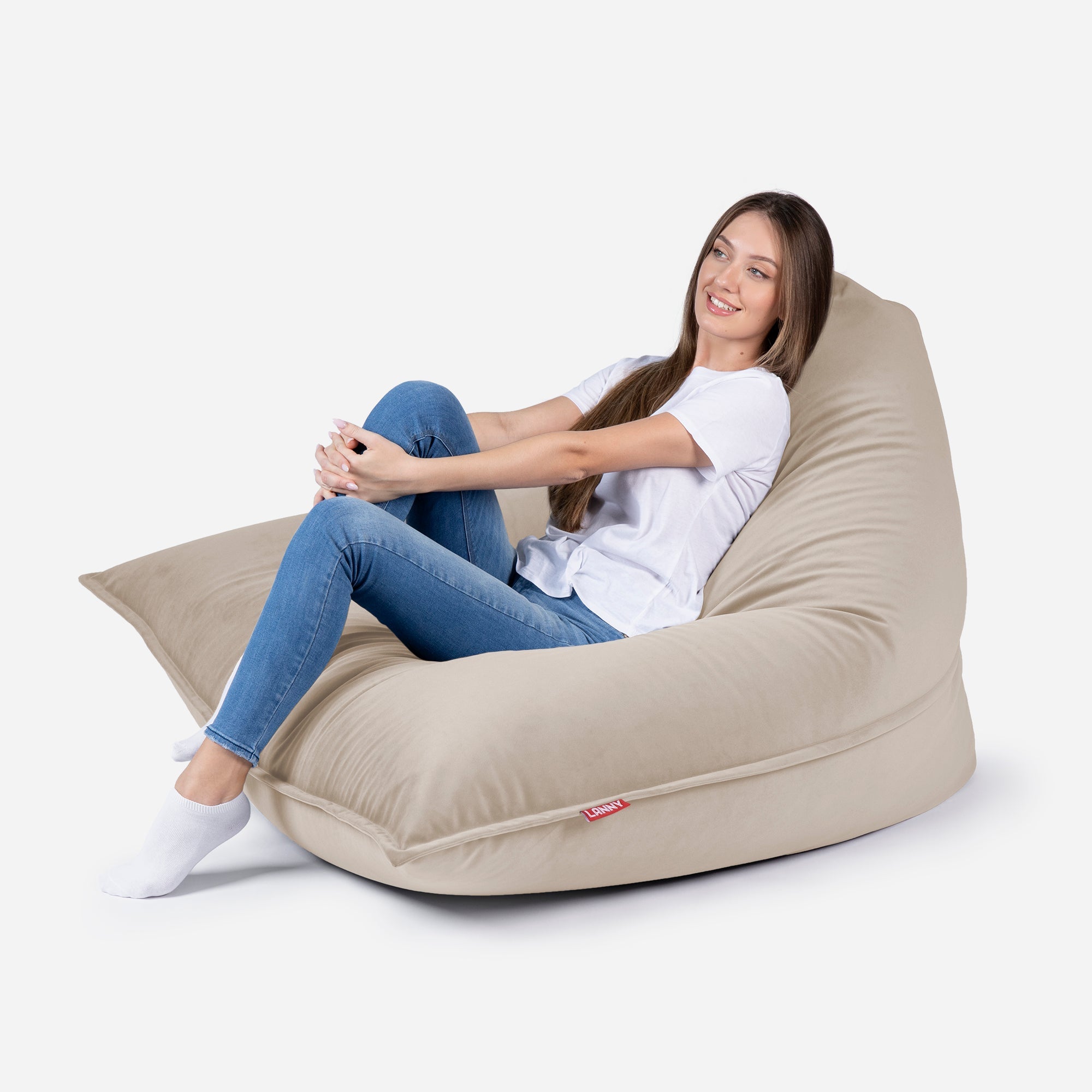 Sloppy Large Velvet Beige Bean bag - Lanny Beanbag - Bean Bag Chairs