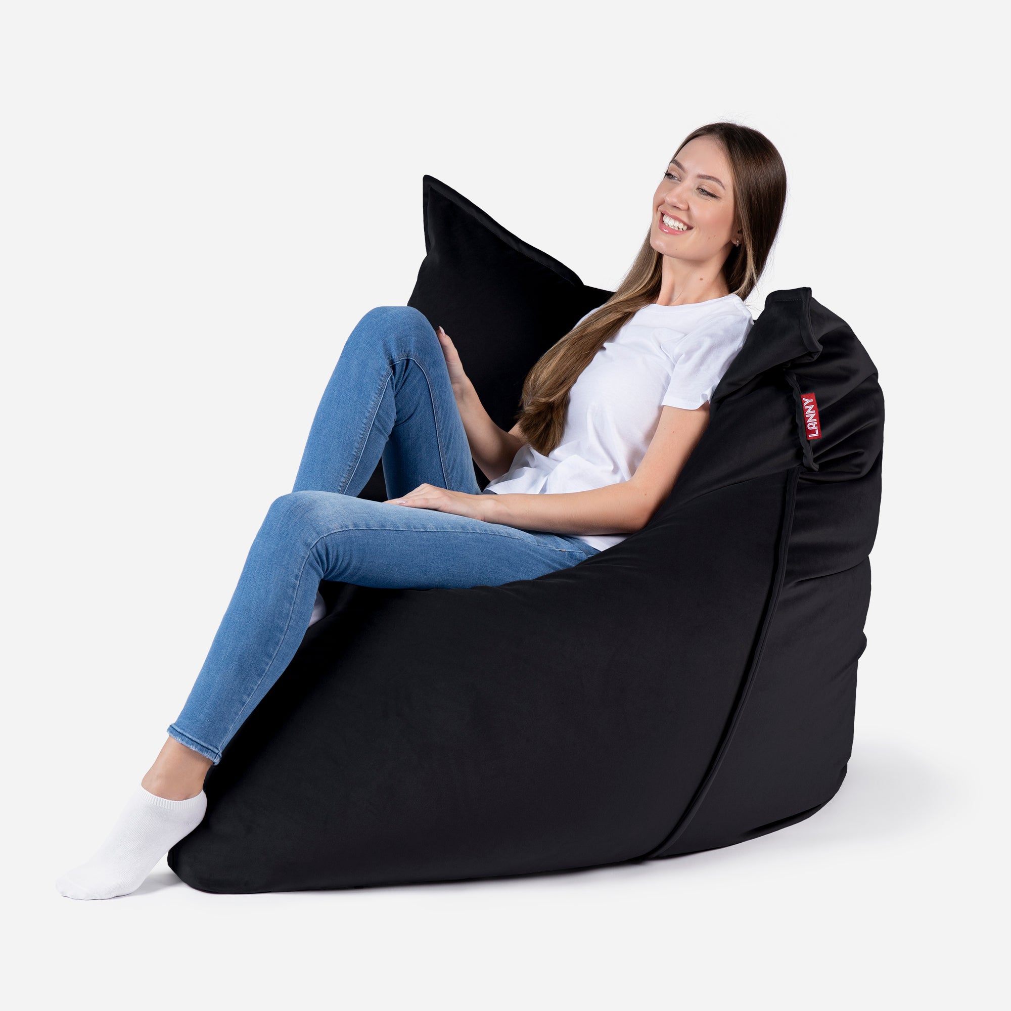 Sloppy Large Velvet Black Bean bag - Lanny Beanbag - Bean Bag Chairs