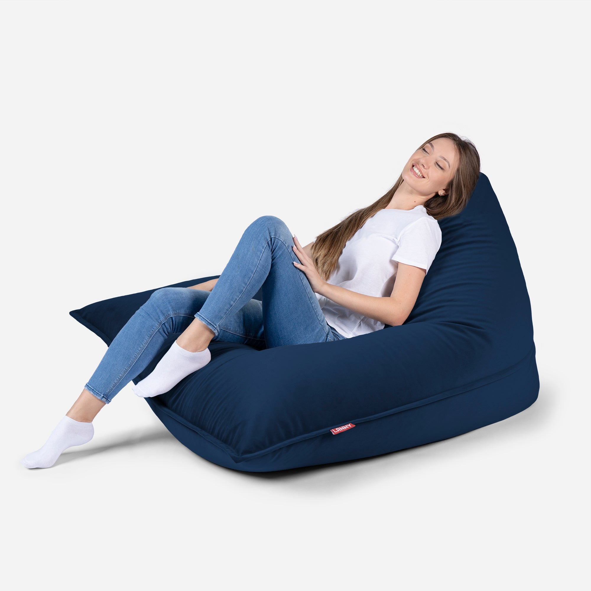 Sloppy Large Velvet Blue Bean bag - Lanny Beanbag - Bean Bag Chairs