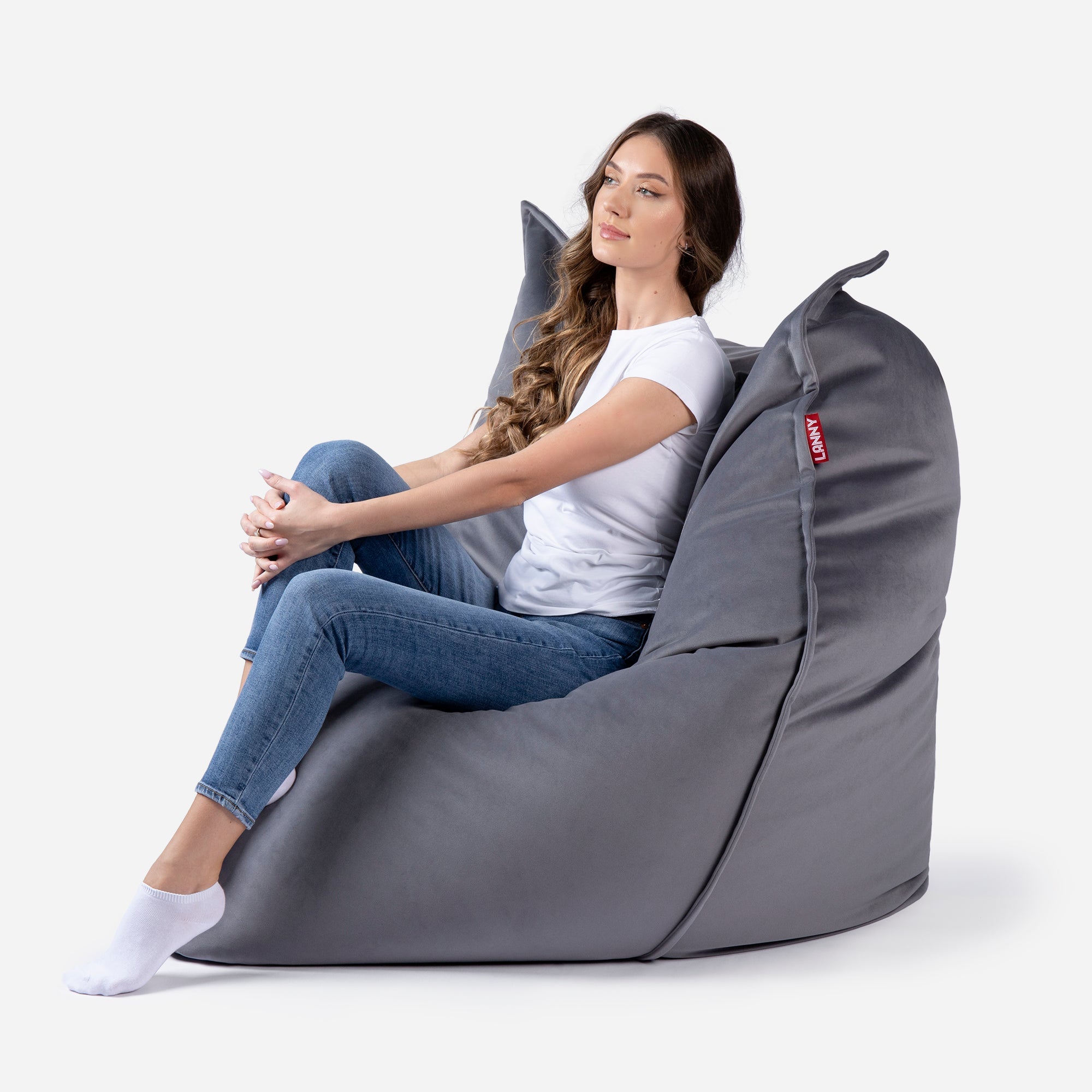 Sloppy Large Velvet Gray Bean bag - Lanny Beanbag - Bean Bag Chairs
