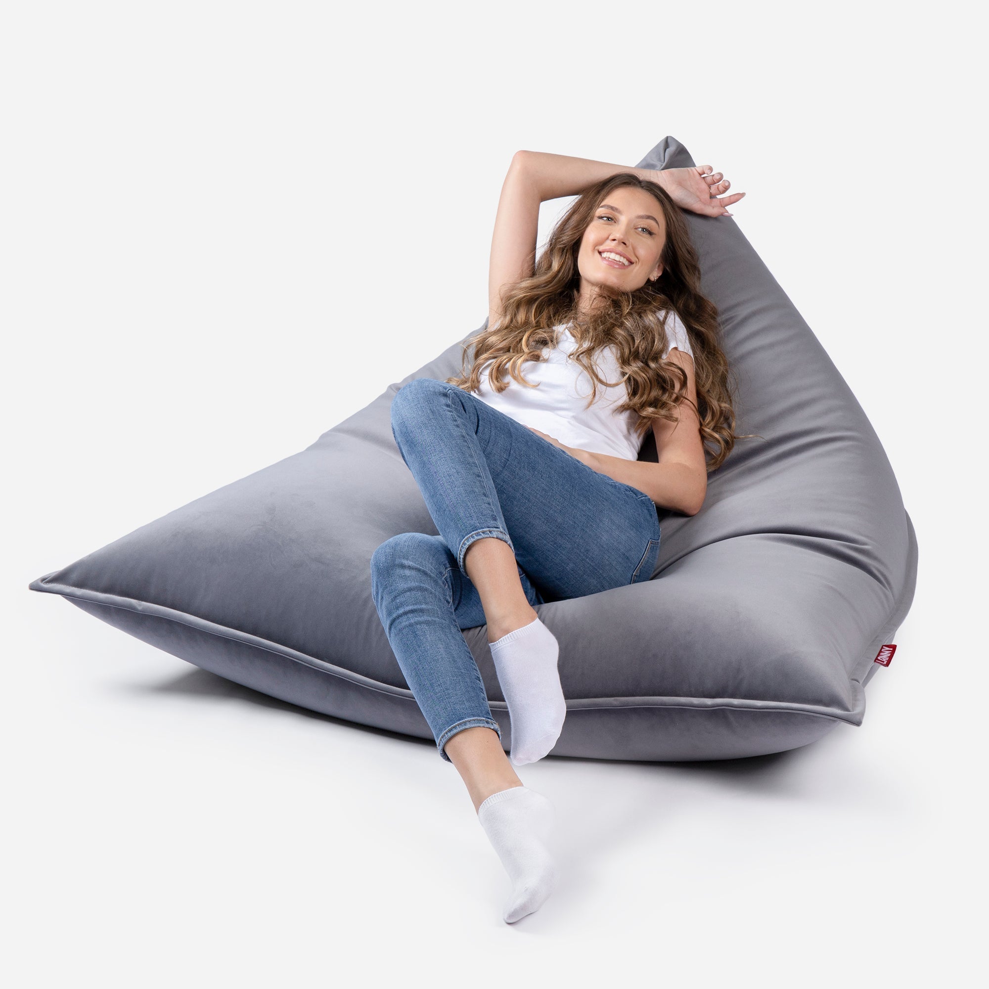 Sloppy Large Velvet Gray Bean bag - Lanny Beanbag - Bean Bag Chairs