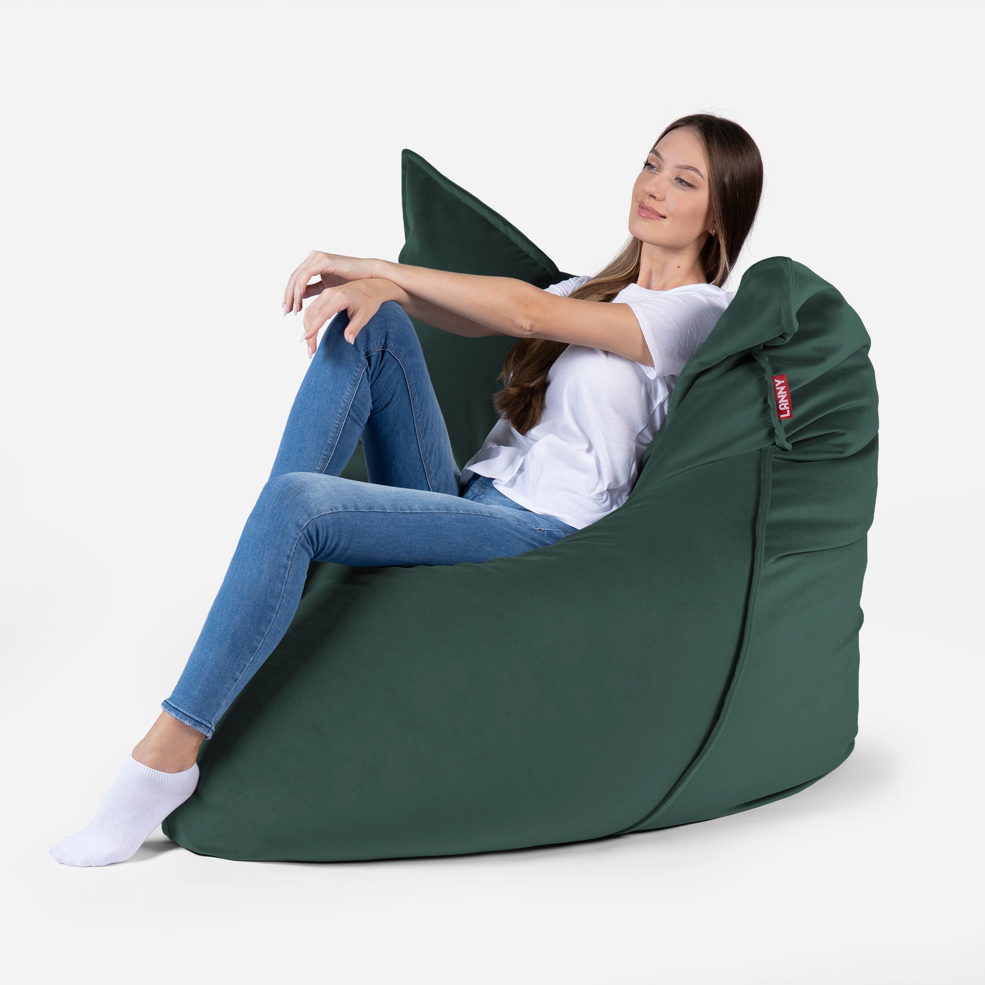 Sloppy Large Velvet Green Bean bag - Lanny Beanbag - Bean Bag Chairs