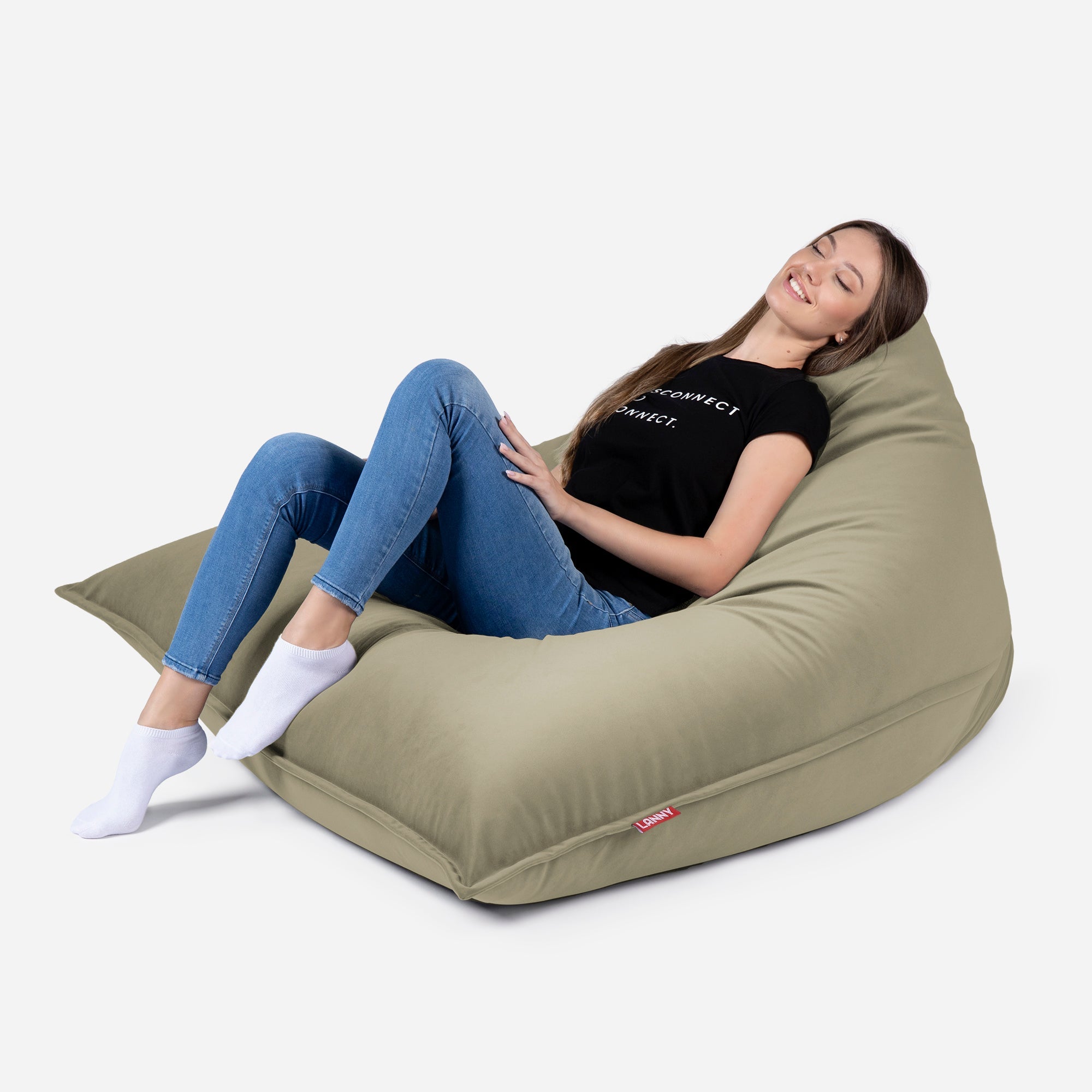 Sloppy Large Velvet Khaki Bean bag - Lanny Beanbag - Bean Bag Chairs