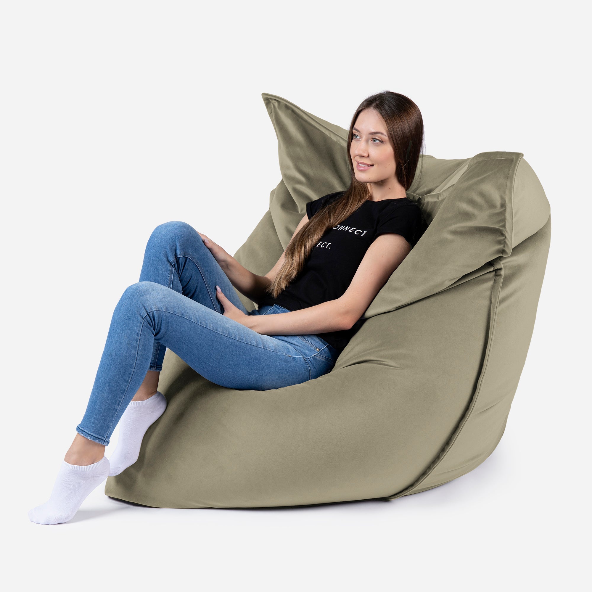 Sloppy Large Velvet Khaki Bean bag - Lanny Beanbag - Bean Bag Chairs