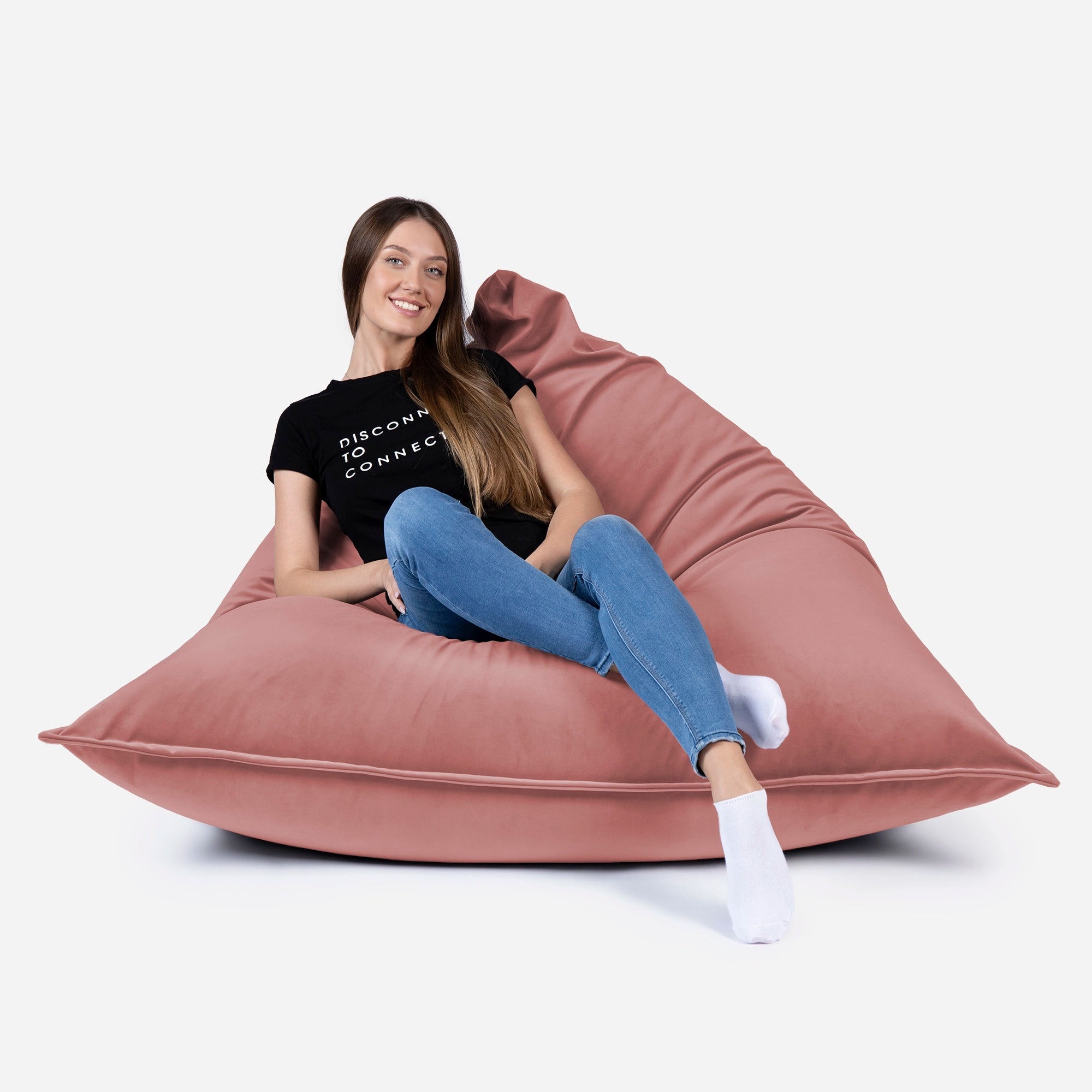 Sloppy Large Velvet Pink Bean bag - Lanny Beanbag - Bean Bag Chairs