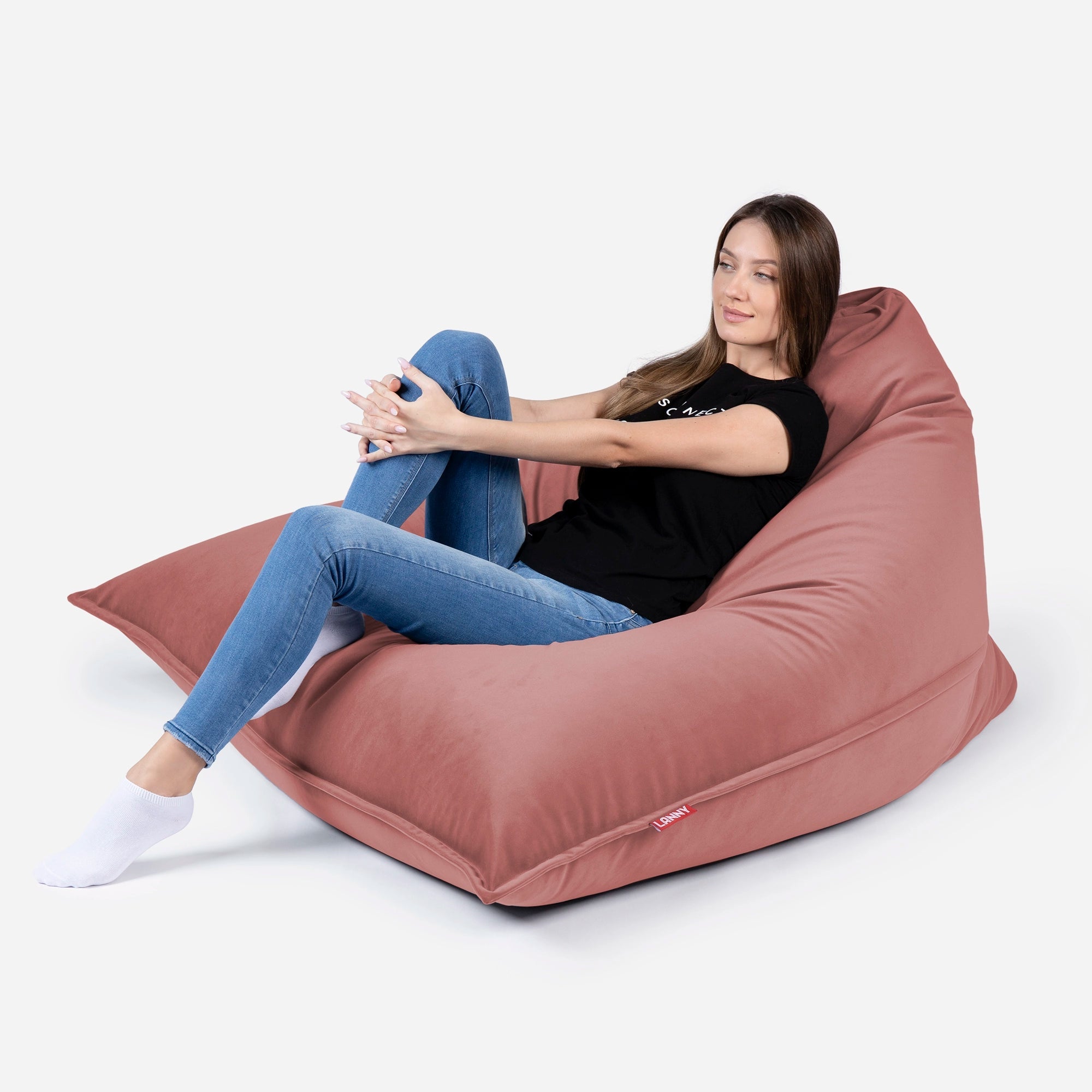 Sloppy Large Velvet Pink Bean bag - Lanny Beanbag - Bean Bag Chairs