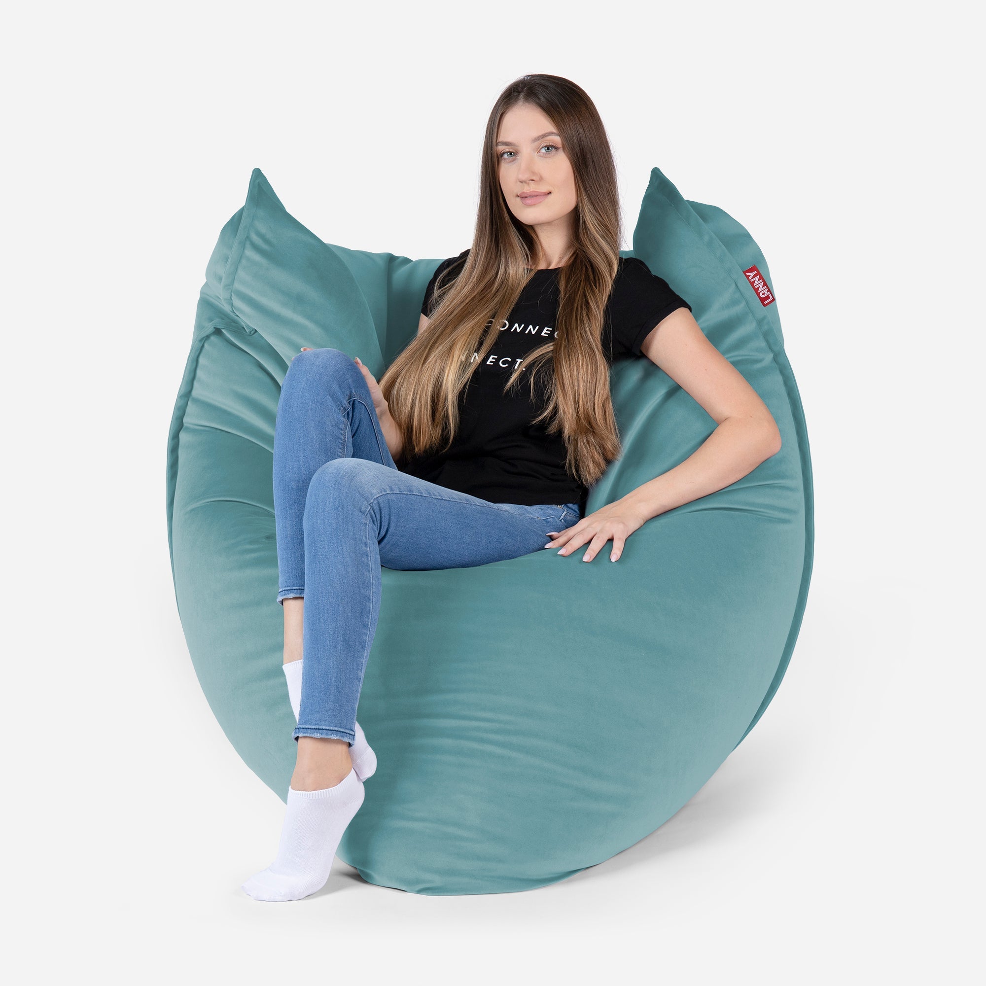 Sloppy Large Velvet Turquoise Bean bag - Lanny Beanbag - Bean Bag Chairs