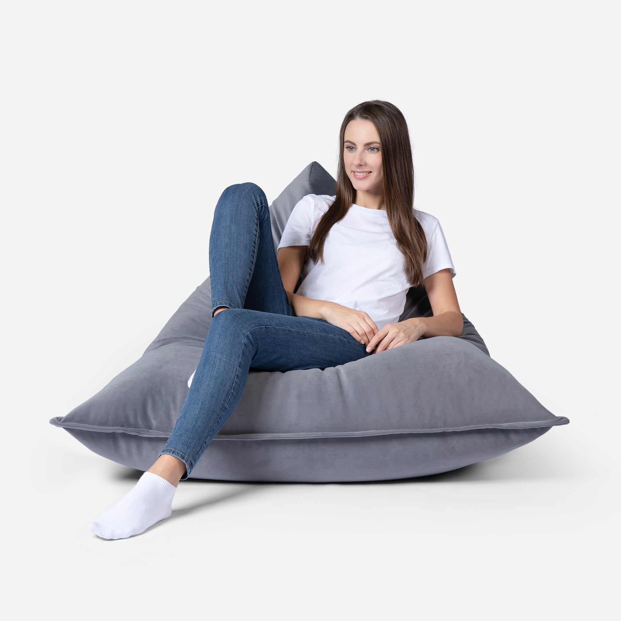 Sloppy Mini Velvet Gray Bean bag - Lanny Beanbag - Bean Bag Chairs