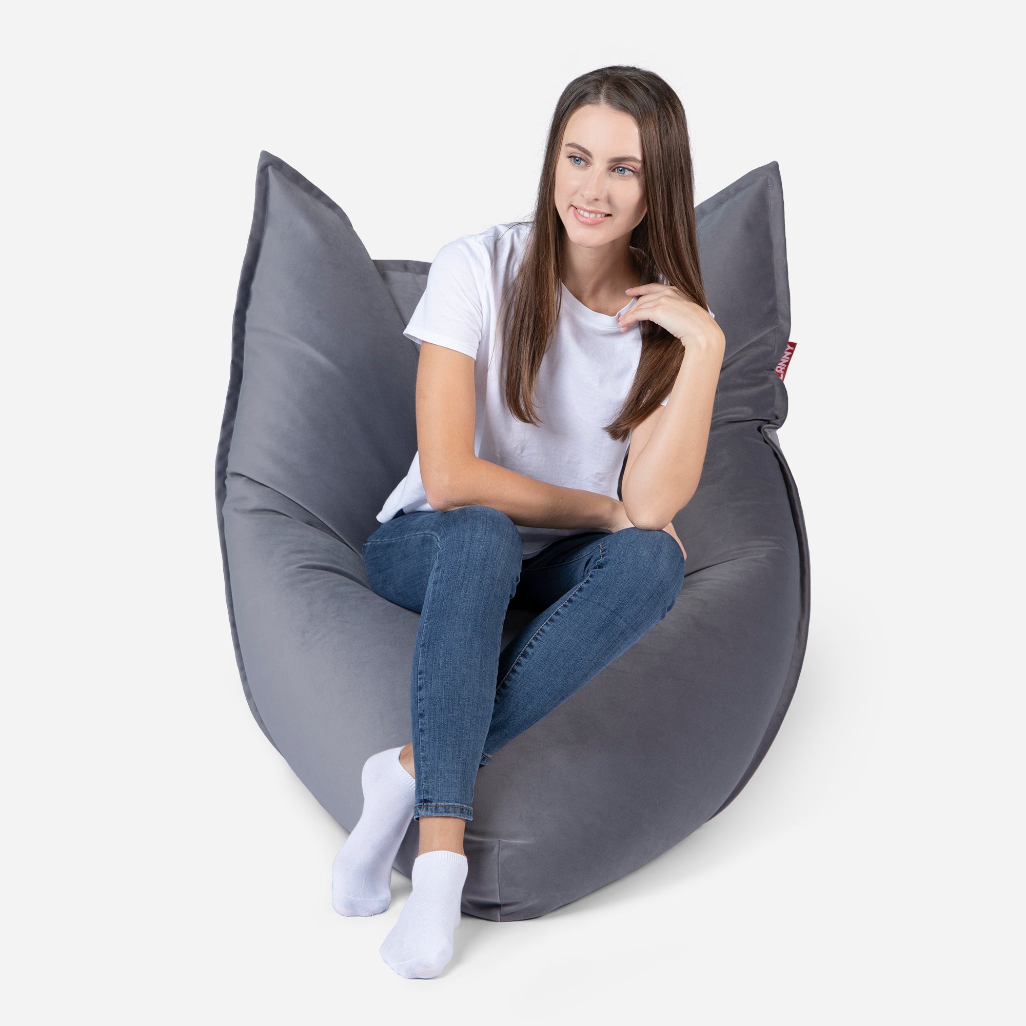 Sloppy Mini Velvet Gray Bean bag - Lanny Beanbag - Bean Bag Chairs