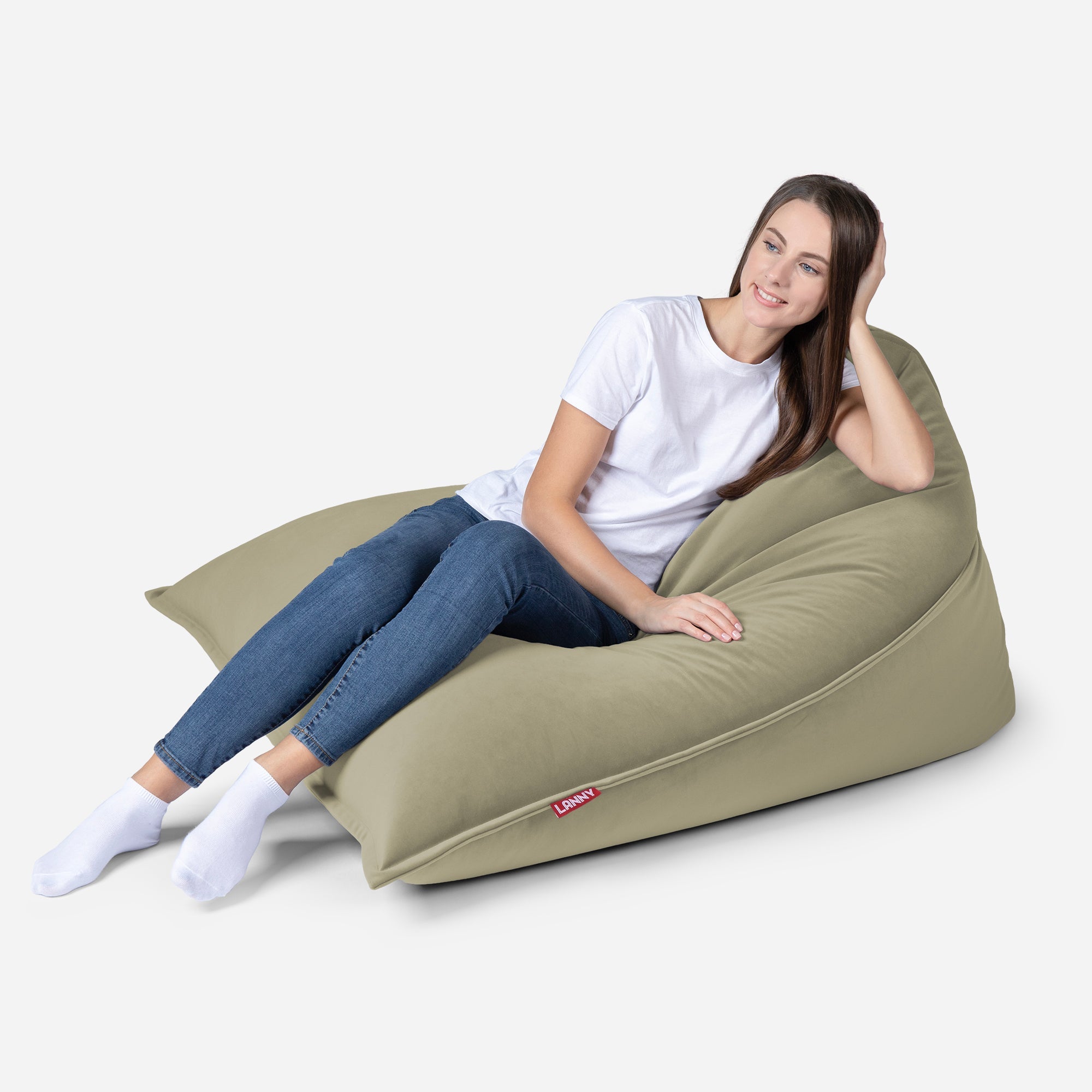 Sloppy Mini Velvet Khaki Bean bag - Lanny Beanbag - Bean Bag Chairs