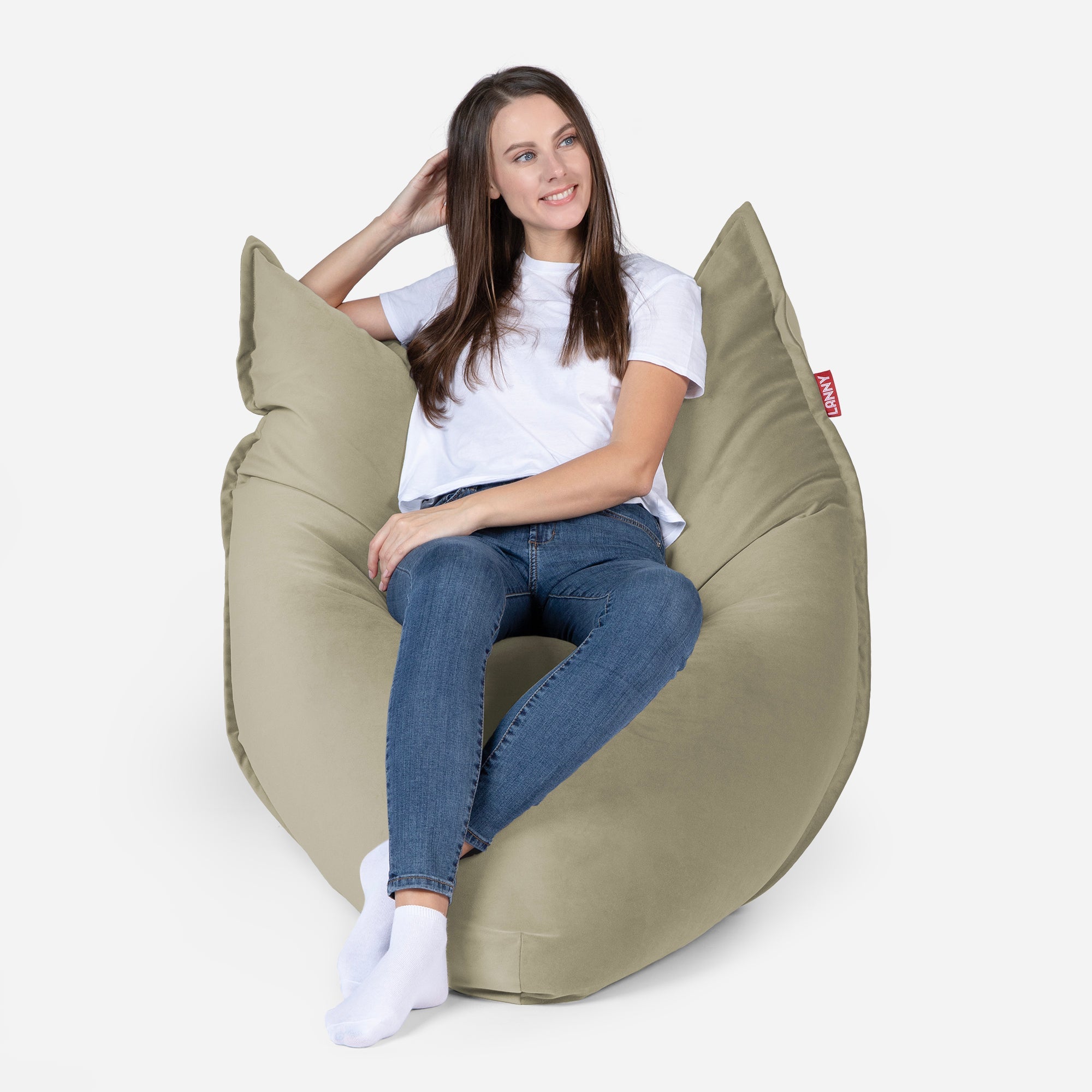 Sloppy Mini Velvet Khaki Bean bag - Lanny Beanbag - Bean Bag Chairs