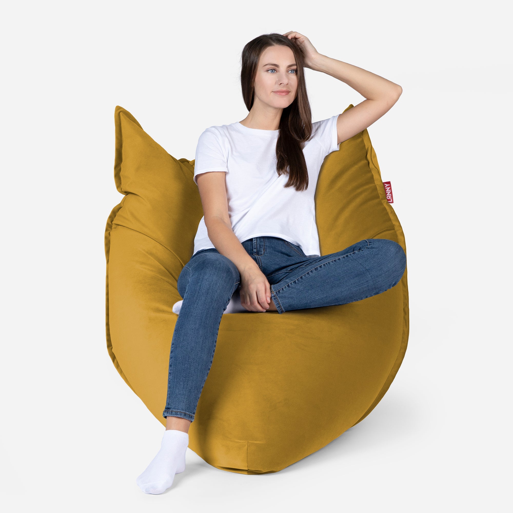 Sloppy Mini Velvet Mustard Bean bag - Lanny Beanbag - Bean Bag Chairs