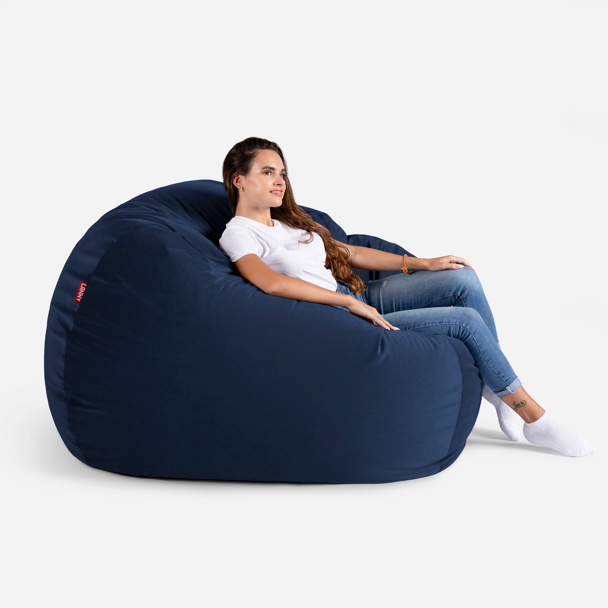 Sphere Large Velvet Blue Bean bag - Lanny Beanbag - Bean Bag Chairs