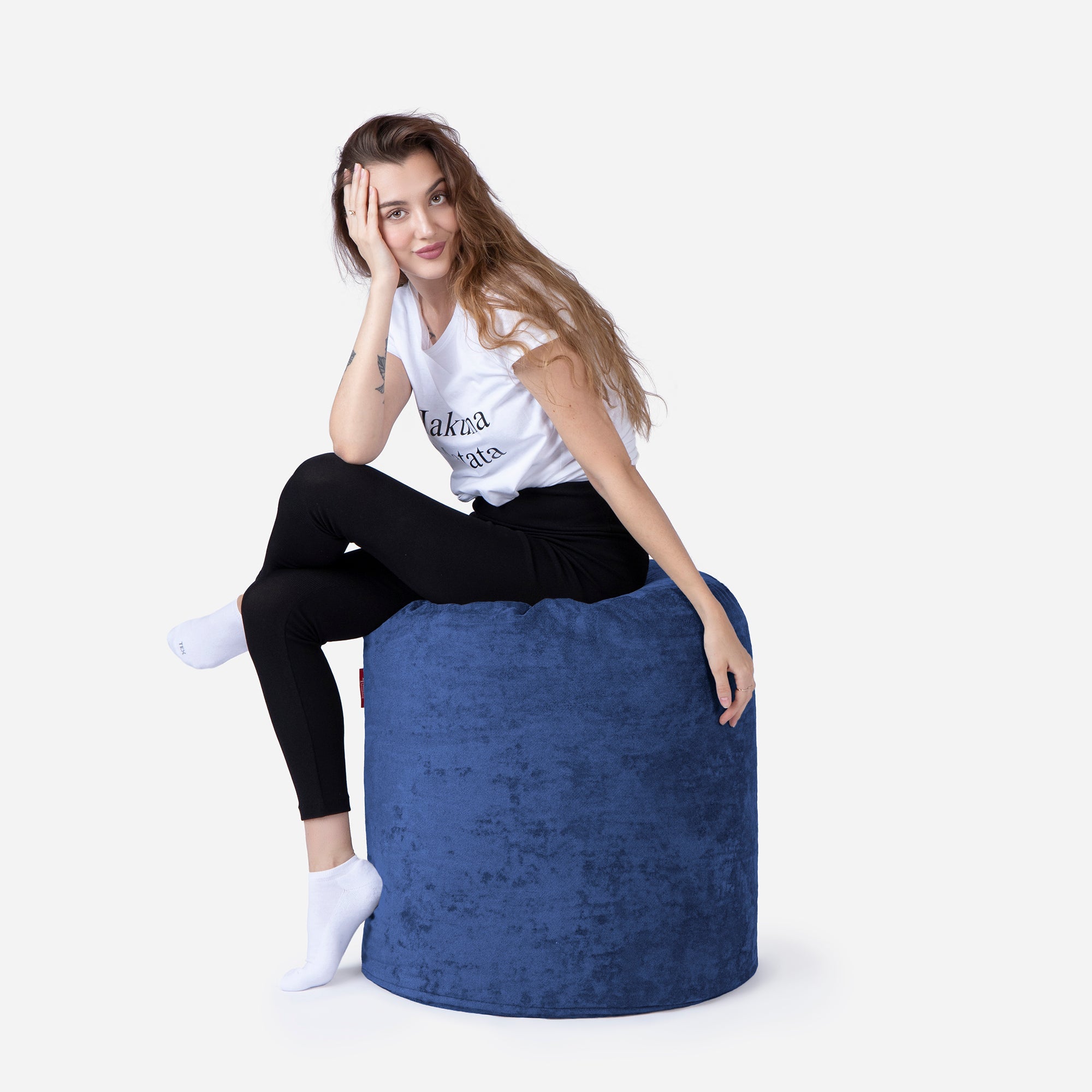 Tall Aldo Blue Pouf - Lanny Beanbag - Ottomans