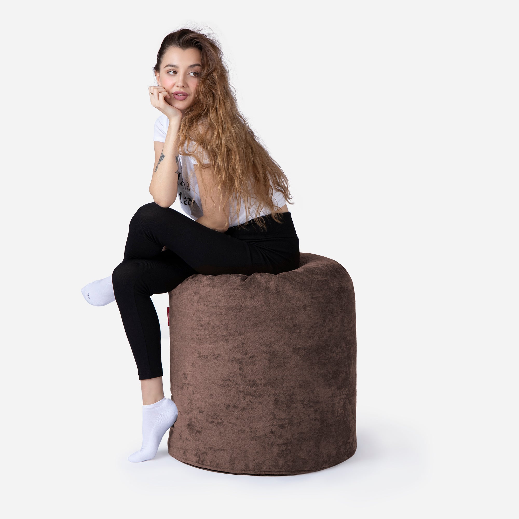 Tall Aldo Brown Pouf - Lanny Beanbag - Ottomans
