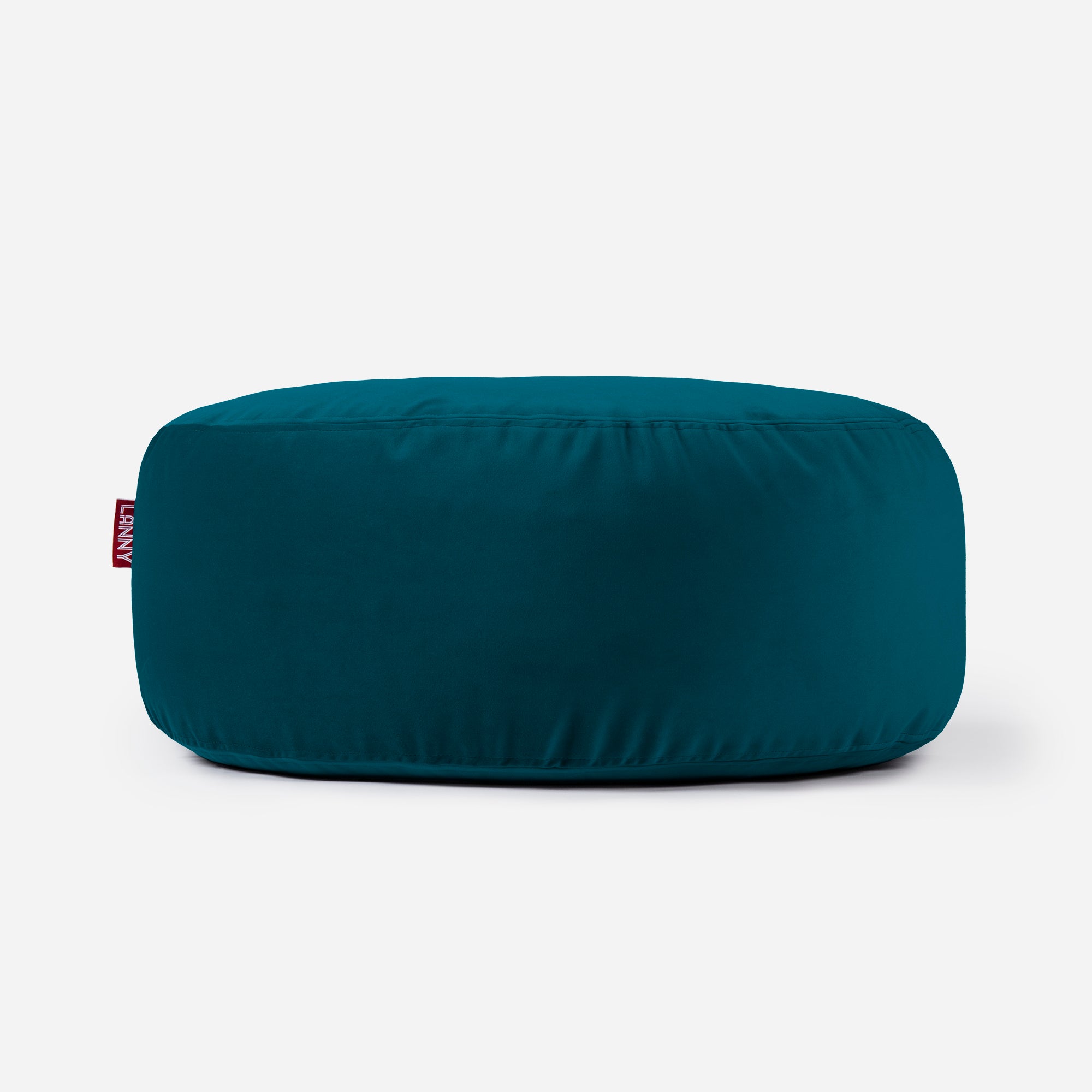 Lanny pouf made from velvet fabric in aqua color