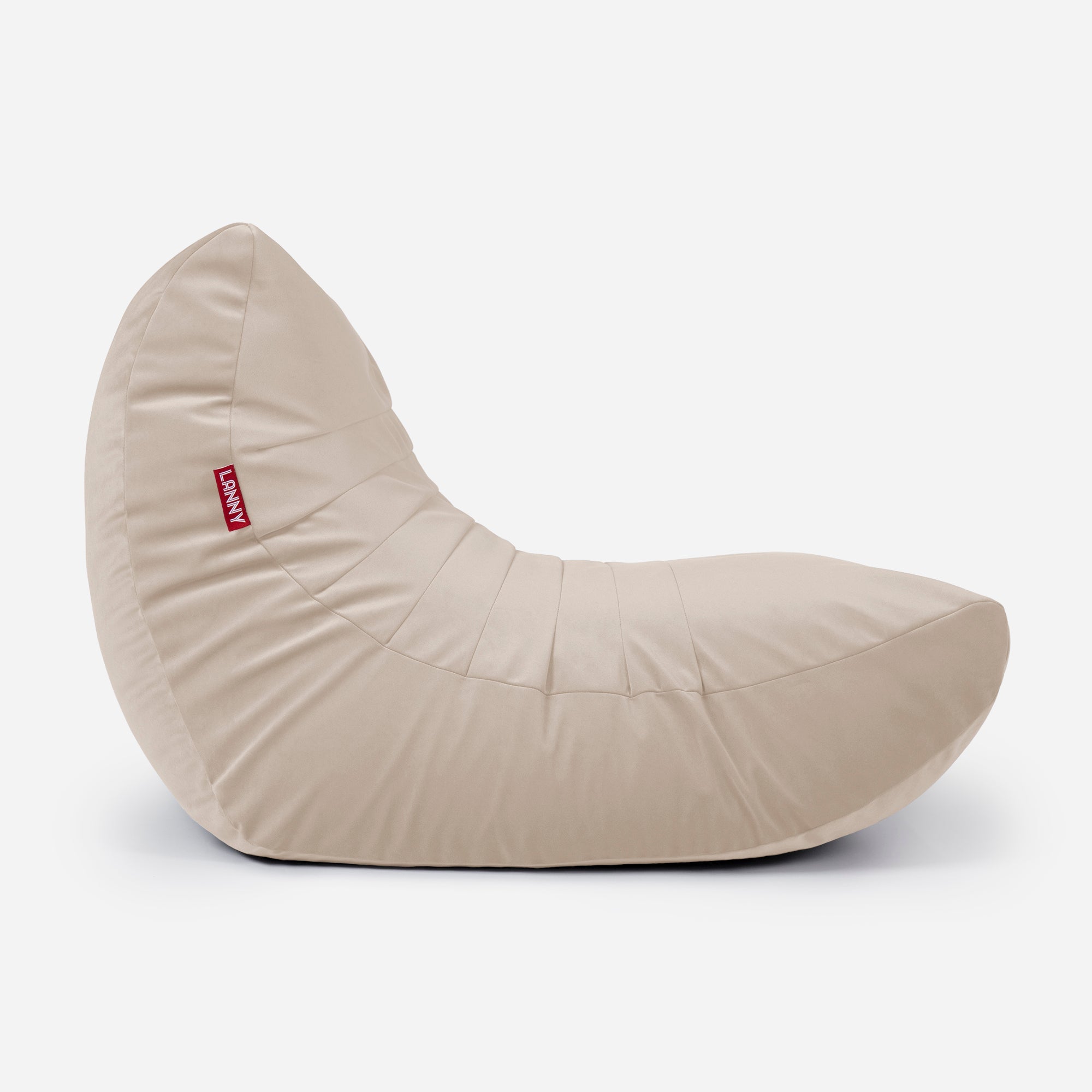 Curvy Velvet Beige Bean bag Chair & Footrest Set - Lanny Beanbag - Bean Bag Chairs