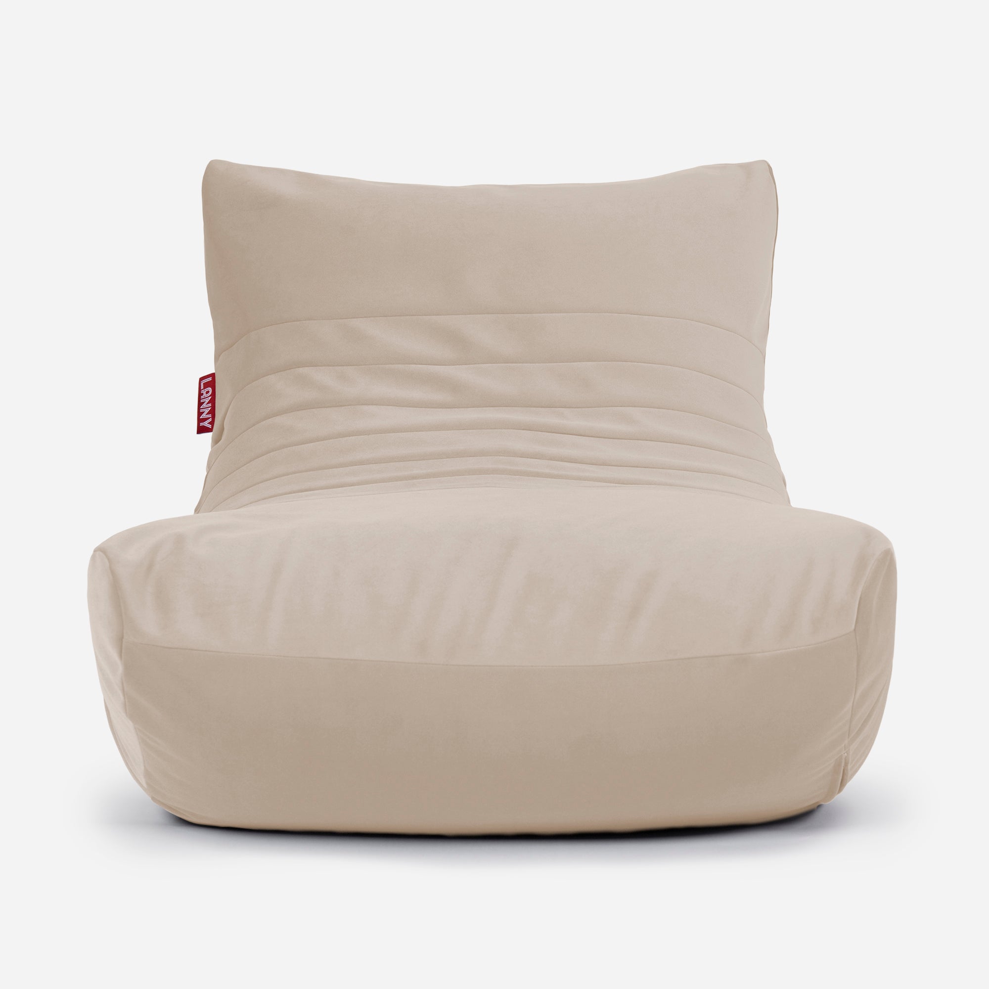 Curvy Velvet Beige Bean bag Chair & Footrest Set - Lanny Beanbag - Bean Bag Chairs