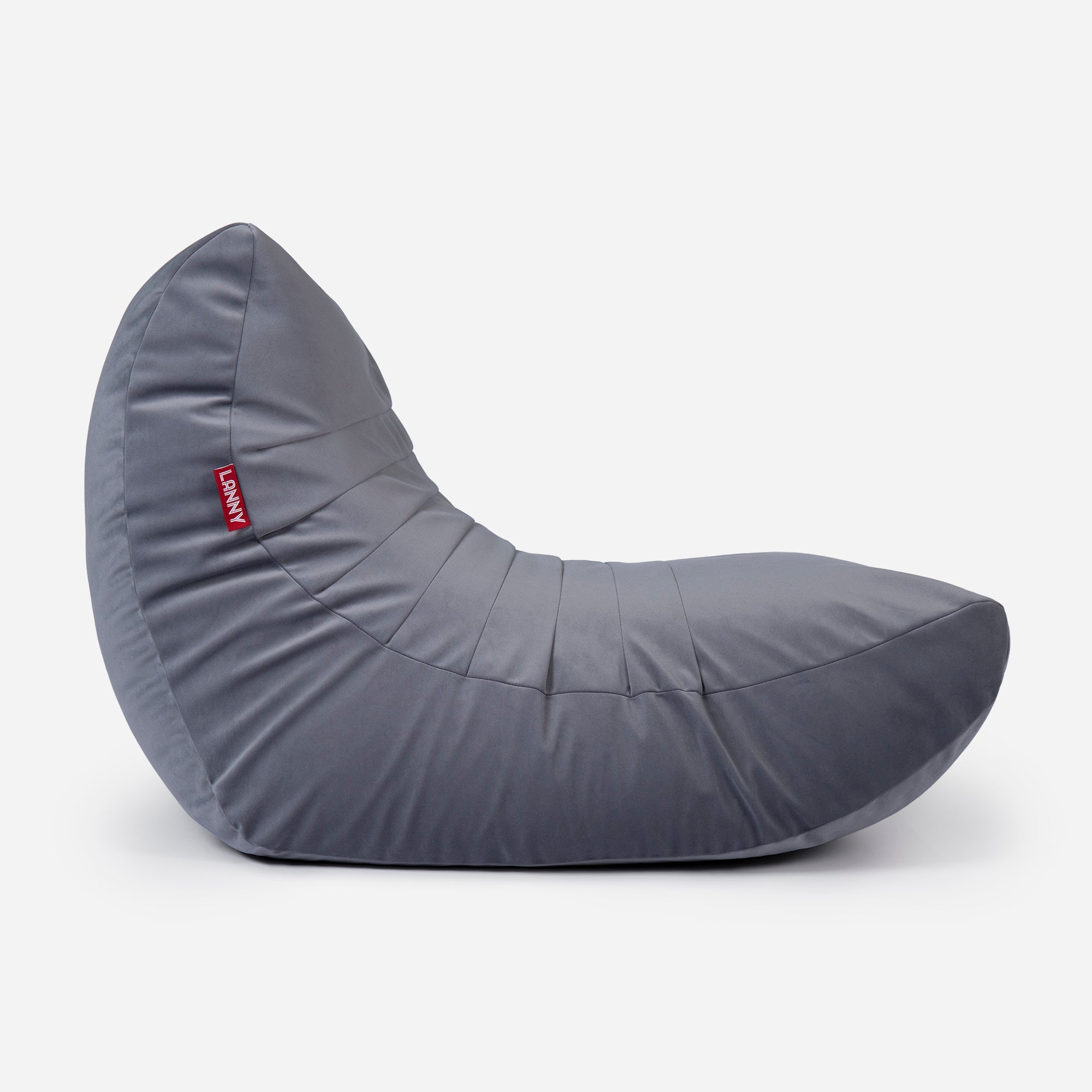 Curvy Velvet Gray Bean bag Chair & Footrest Set - Lanny Beanbag - Bean Bag Chairs