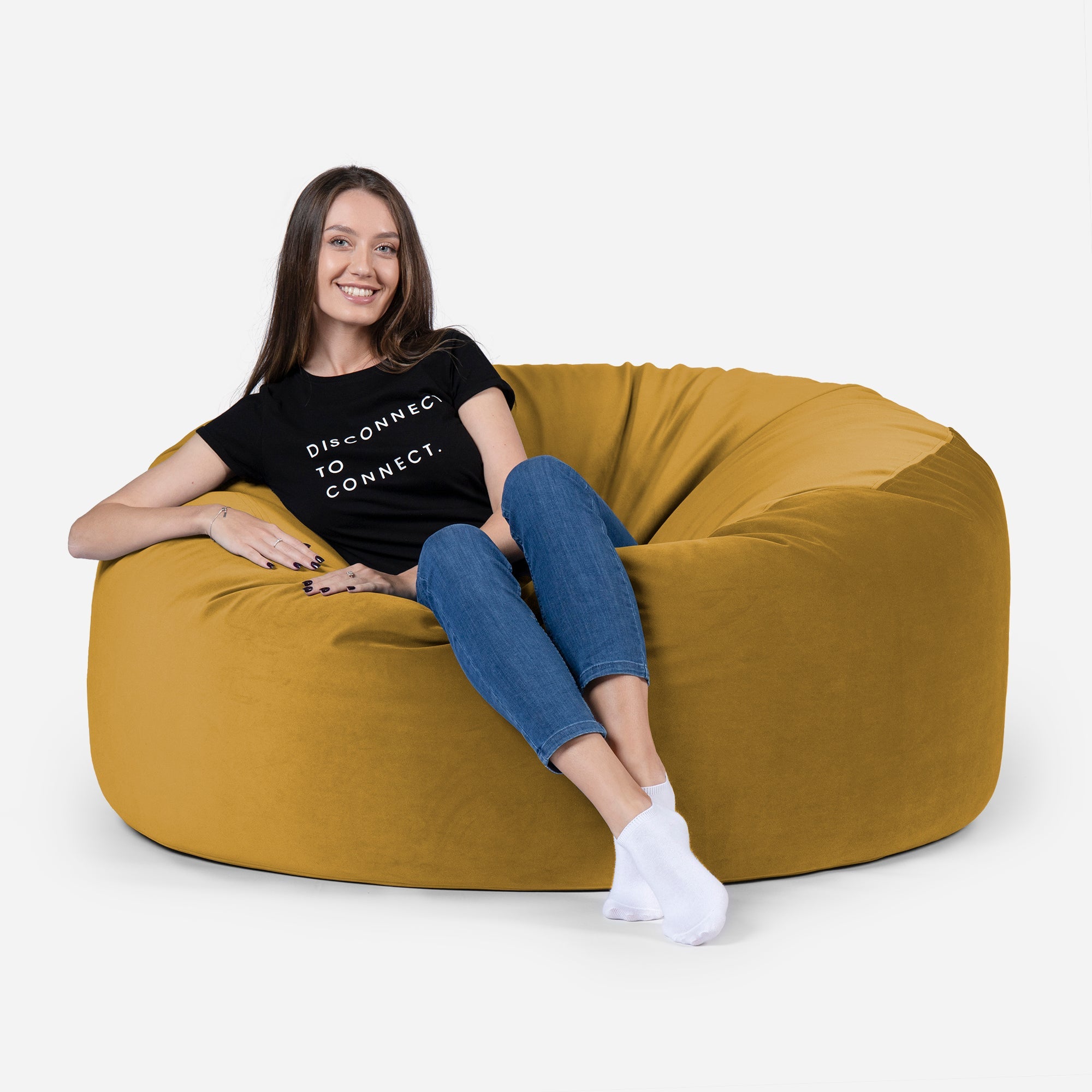 Beanbag Mustard color with girl seating on it