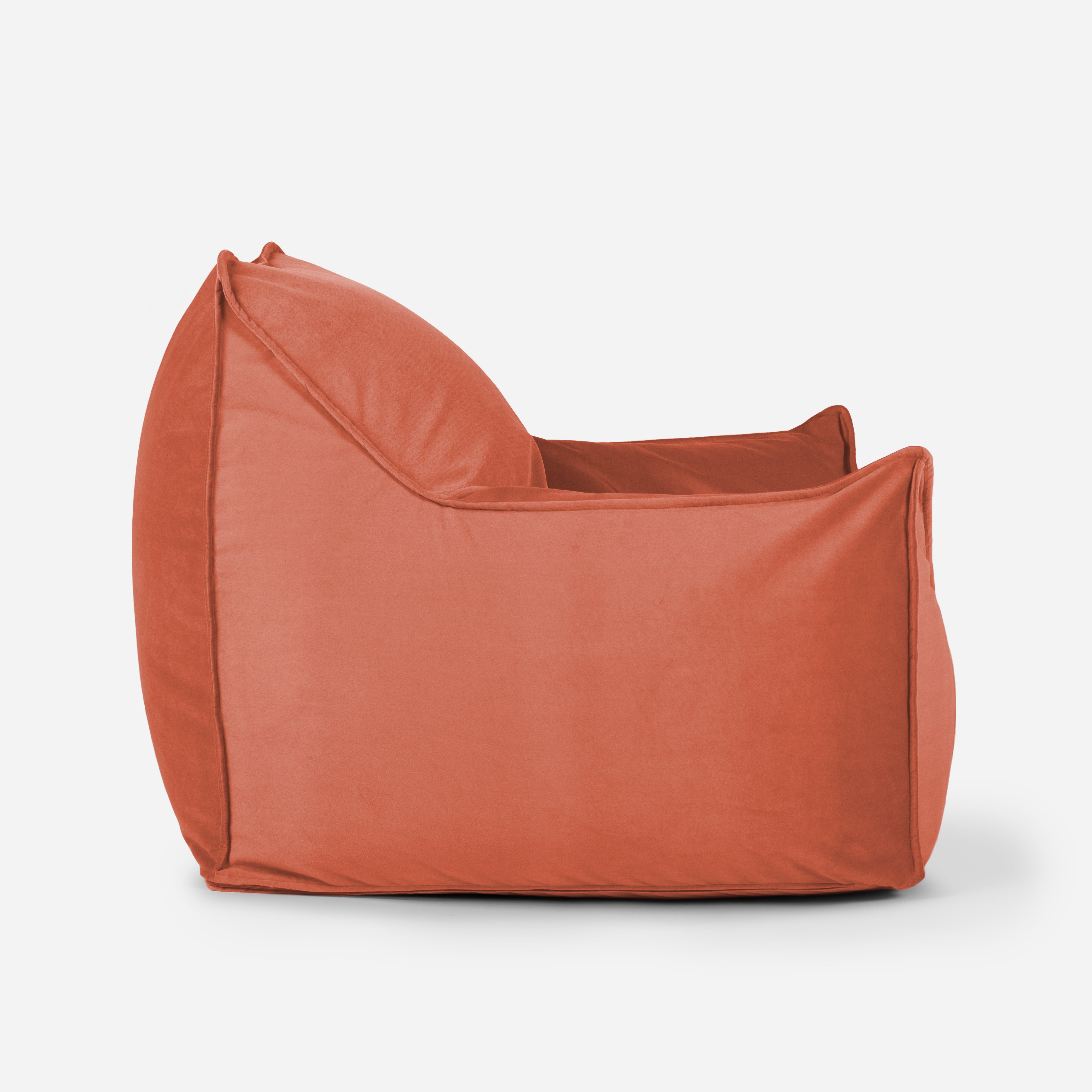 Amber velvet Lanny Uno structured bean bag showing ergonomic side profile and support.