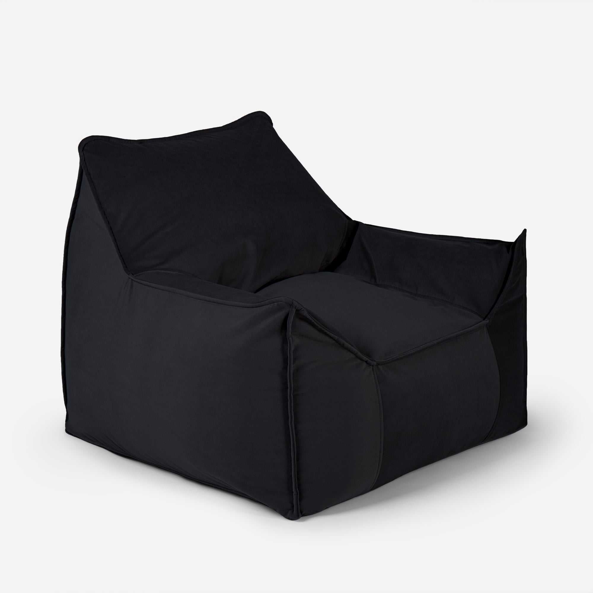 Elegant Black Lanny Uno luxury structured bean bag chair angled view for modern seating.