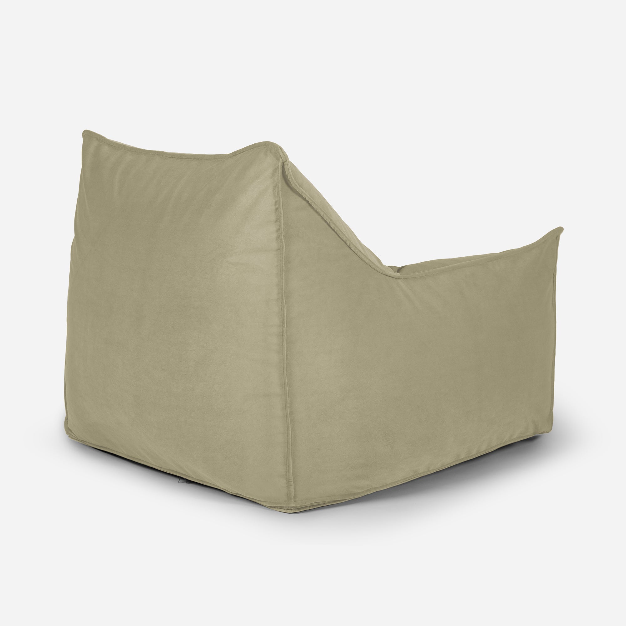 Back of Khaki velvet fabric and durable stitching detail on Lanny Uno structured bean bag.