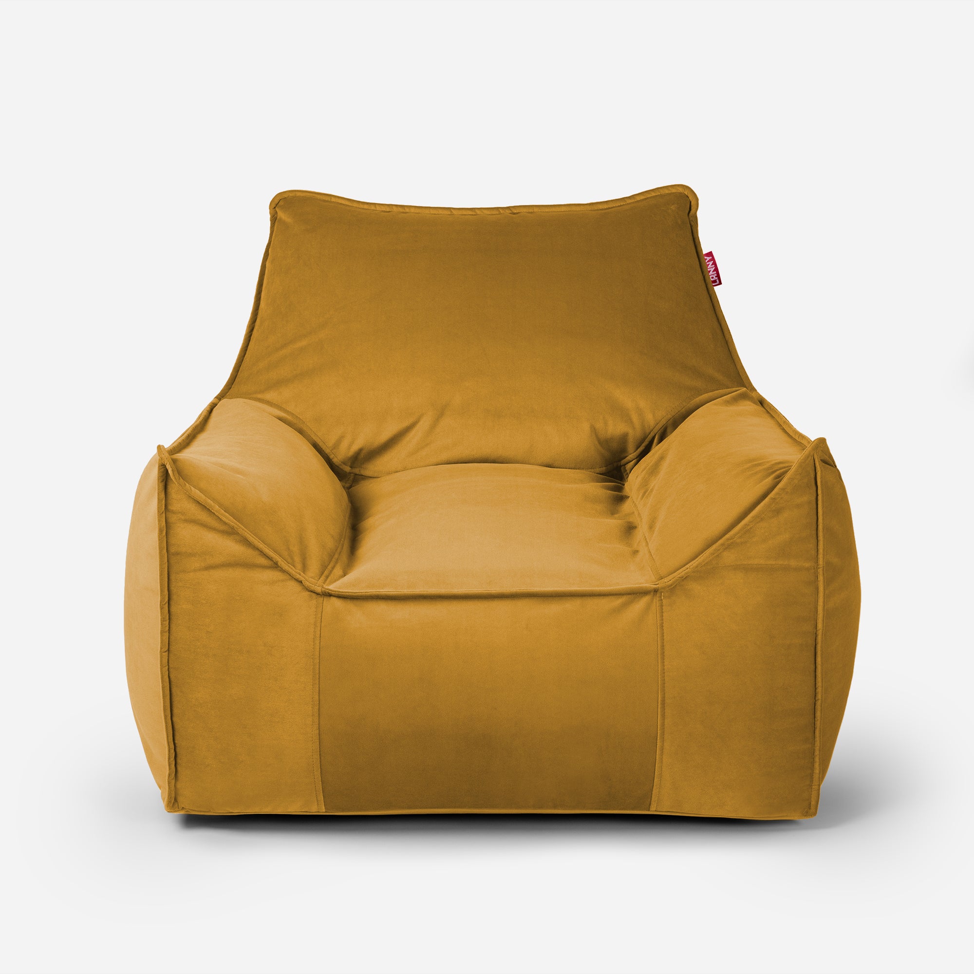 Mustard Lanny Uno structured velvet bean bag chair front view for neutral interiors.