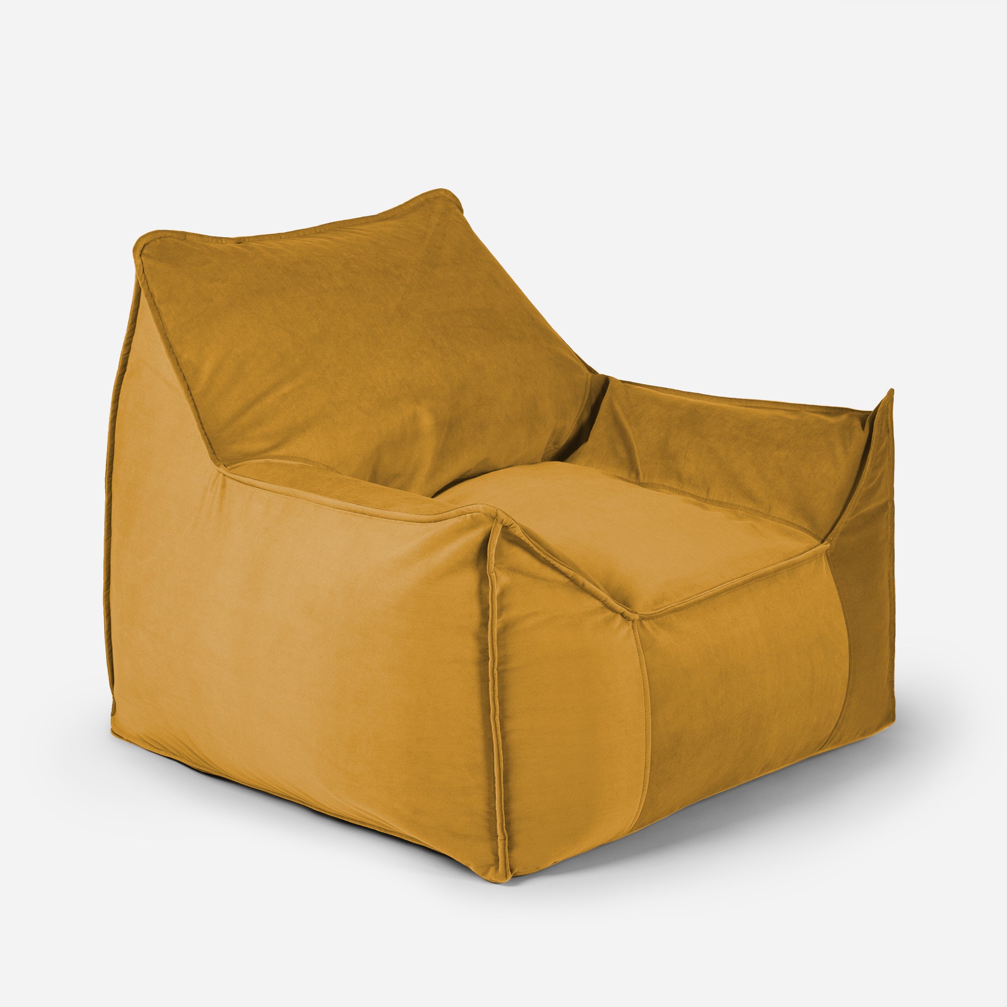 Light-toned Mustard Lanny Uno luxury structured bean bag chair angled view.