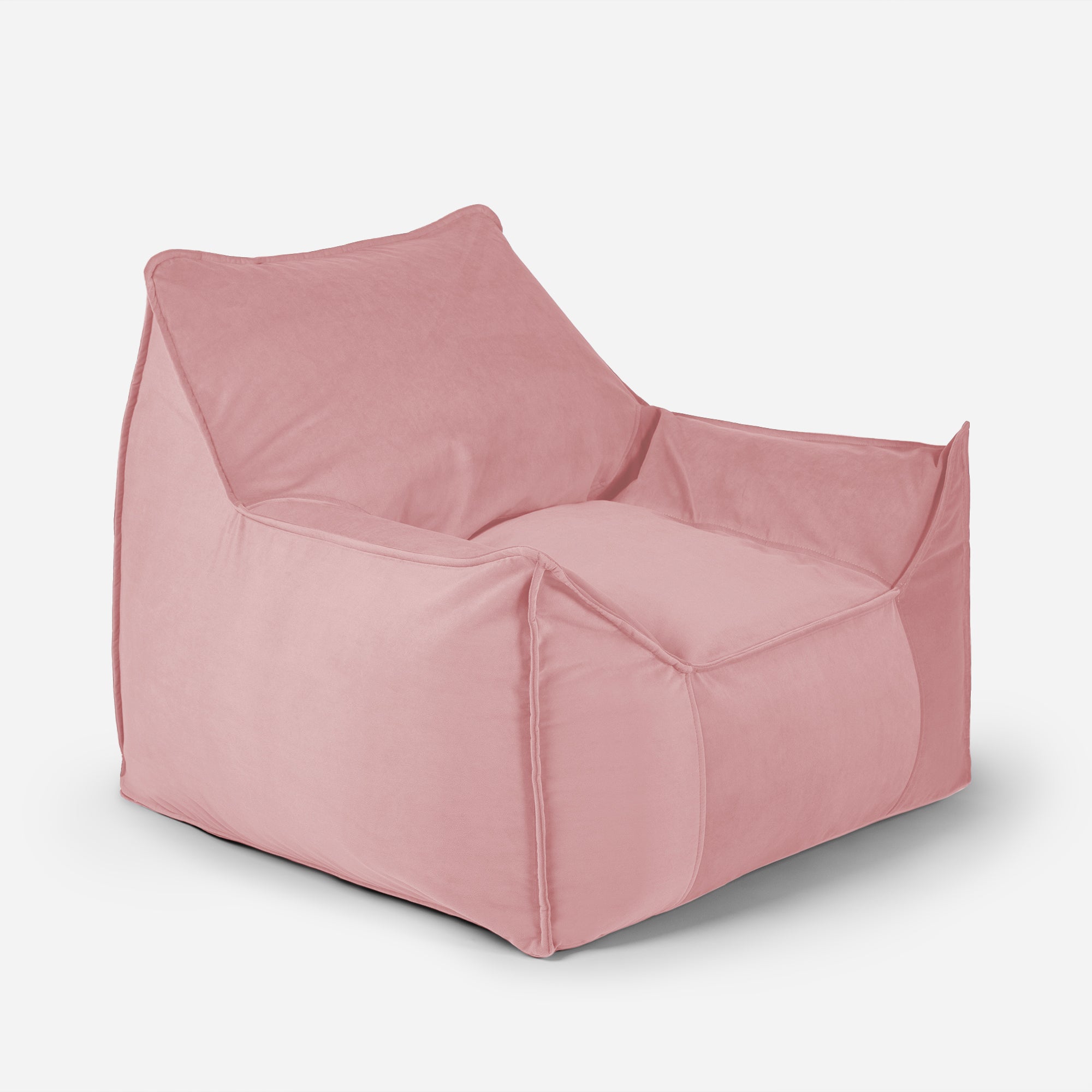 Light-toned Pink Lanny Uno luxury structured bean bag chair angled view.