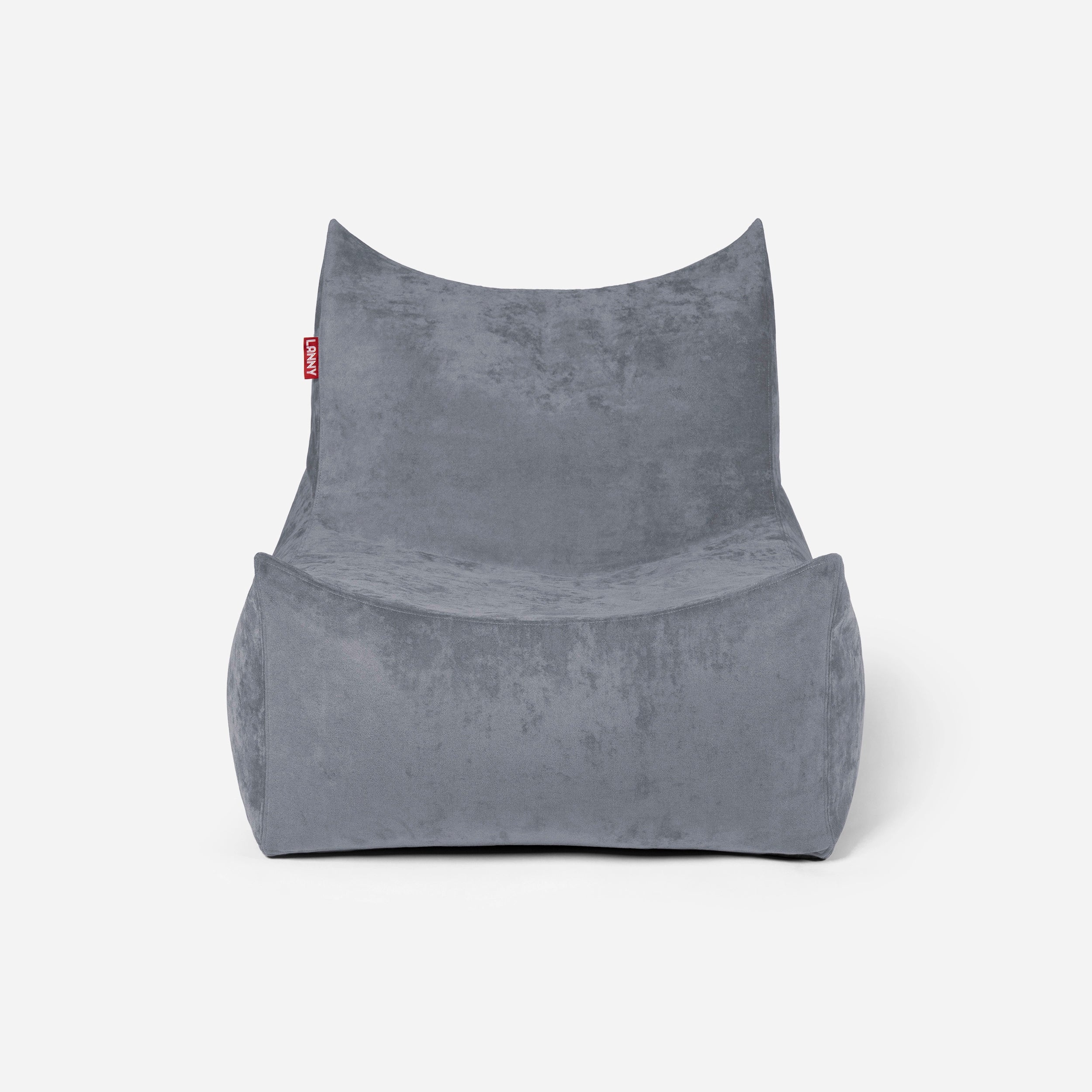 Lanny Gray bean bag chair with a red tag on a white background