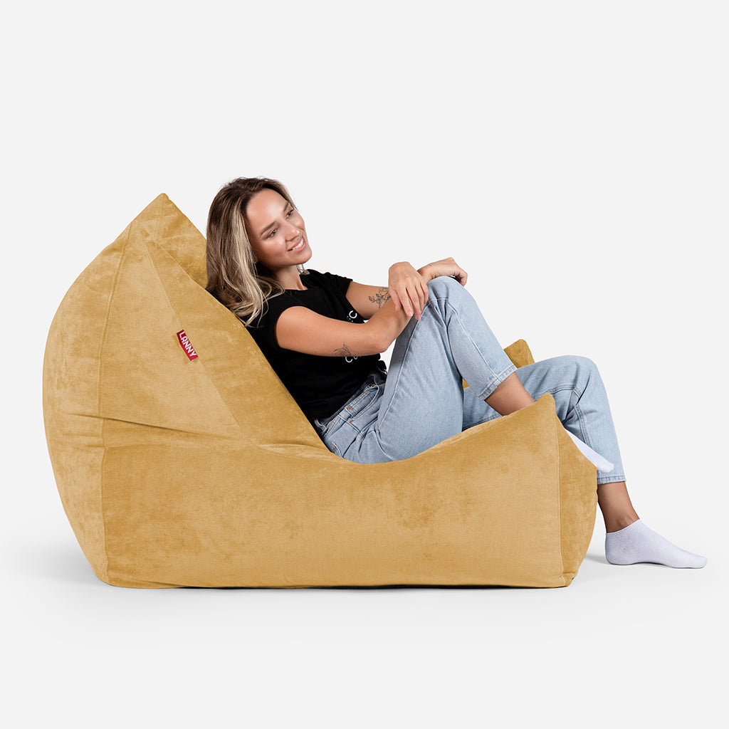 Lanny Chenille Quadro Bean bag Chair & Footrest Set - Mustard