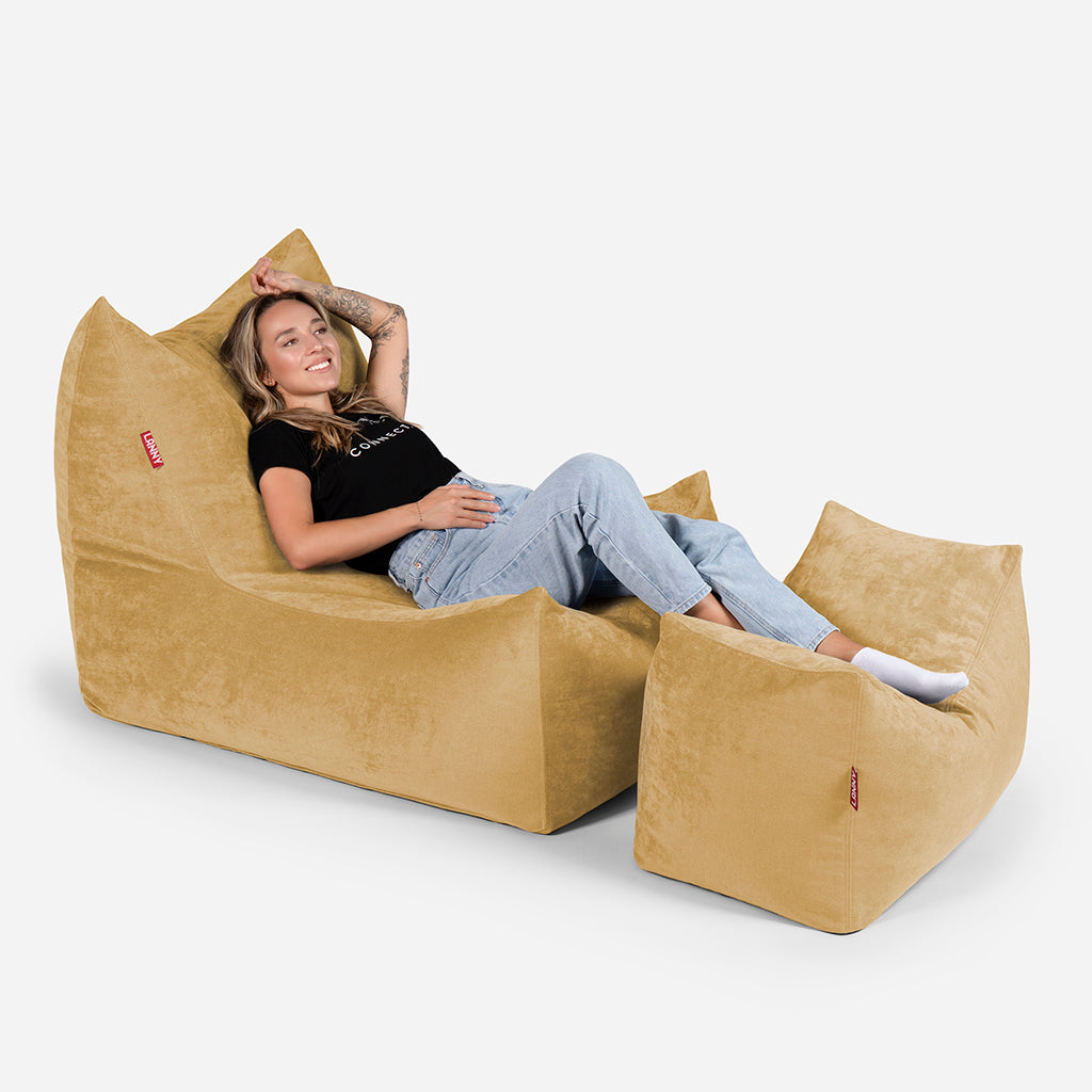 Lanny Chenille Quadro Bean bag Chair & Footrest Set - Mustard