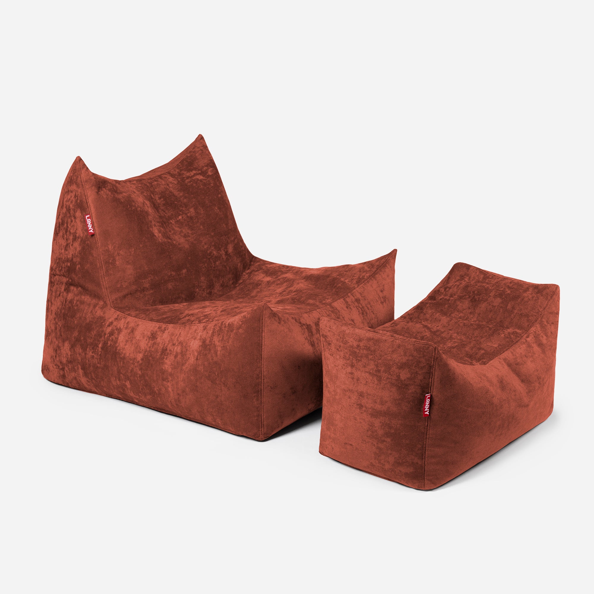 Lanny Chenille Quadro Bean bag Chair & Footrest Set - Amber