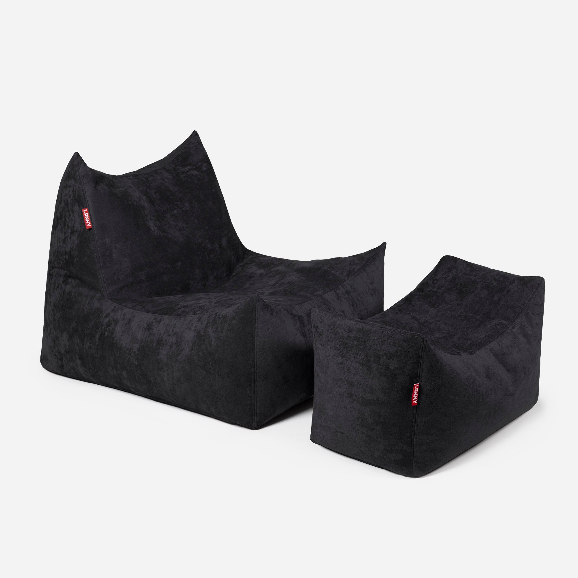Lanny Chenille Quadro Bean bag Chair & Footrest Set - Black