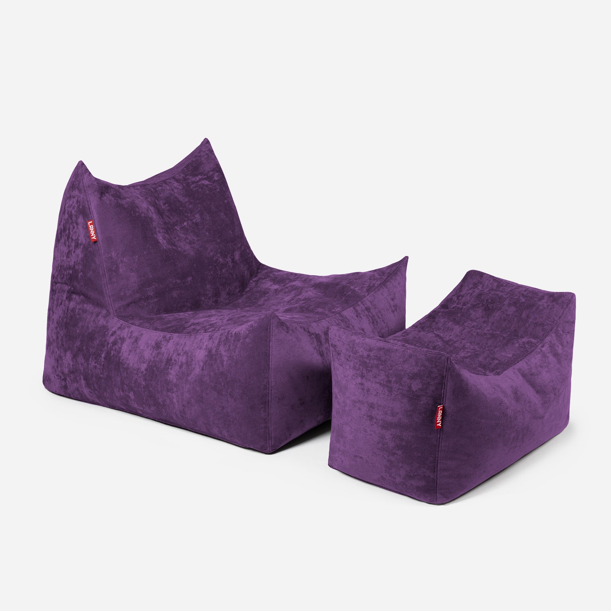 Lanny Chenille Quadro Bean bag Chair & Footrest Set - Violet