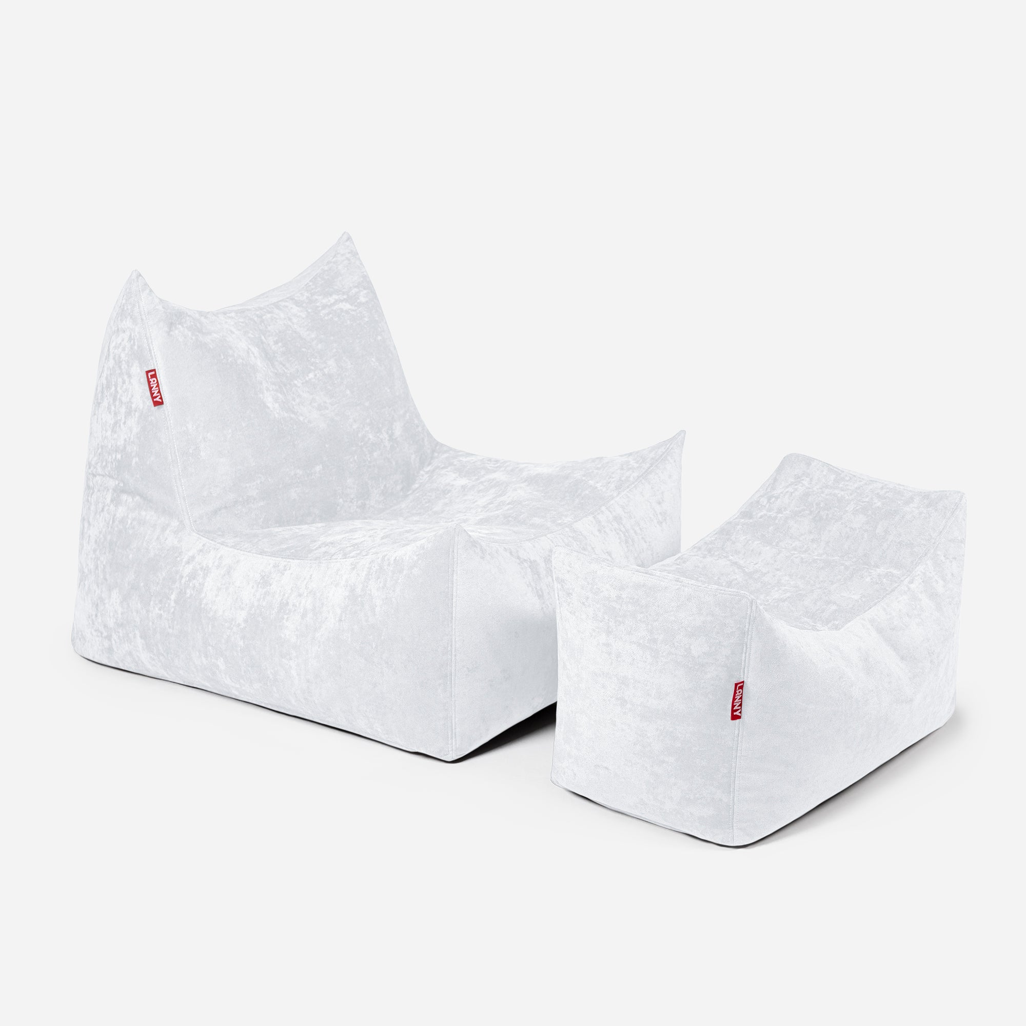 Lanny Chenille Quadro Bean bag Chair & Footrest Set - White