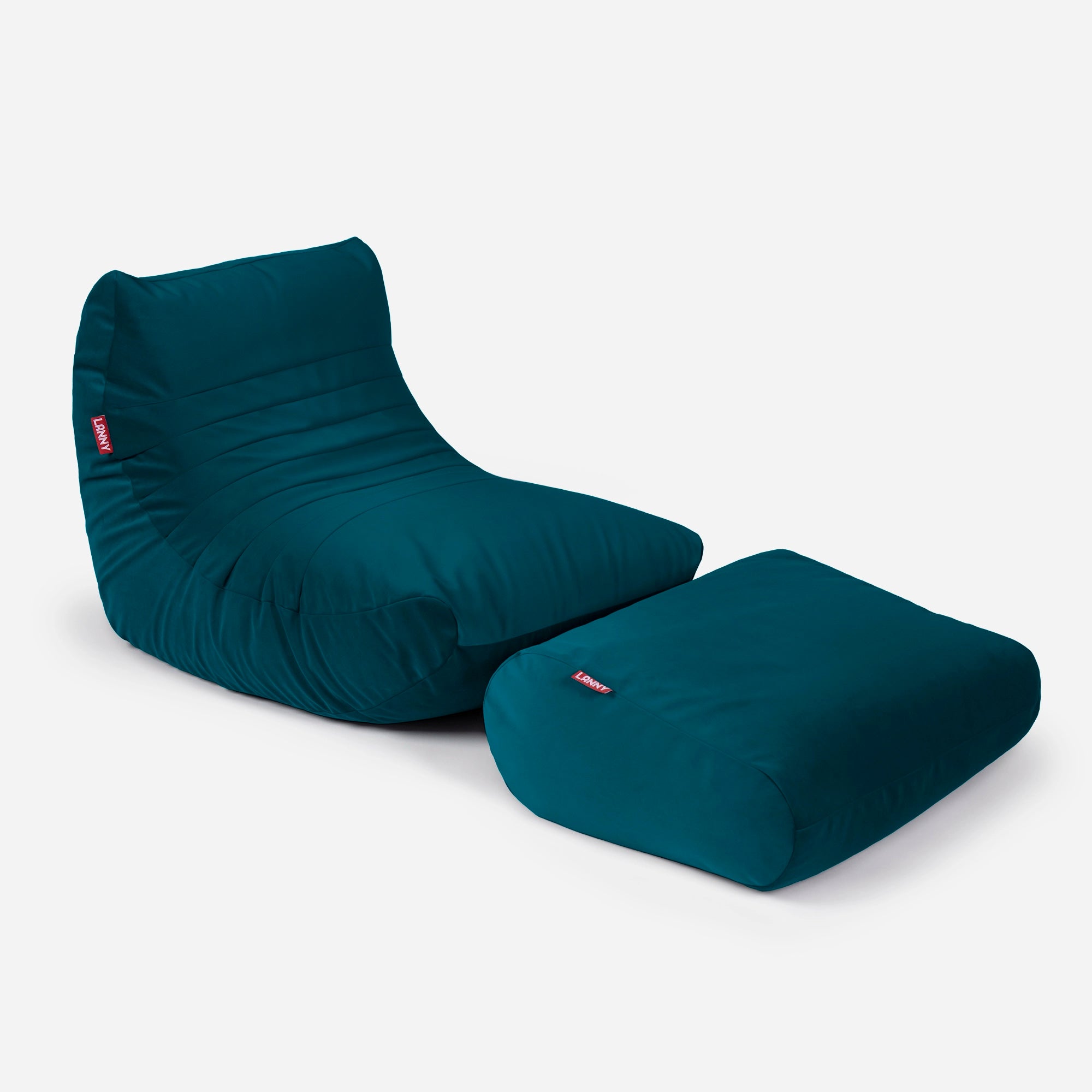 Curvy Velvet Aqua Bean bag Chair & Footrest Set