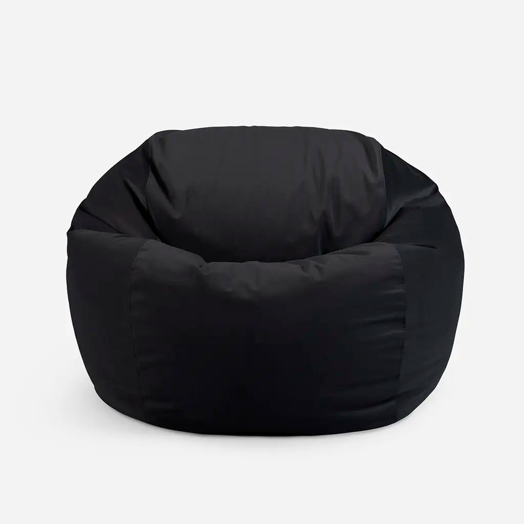 Lanny Sphere blue oversized bean bag chair, full front view, highlighting the structured, high back design for superior comfort