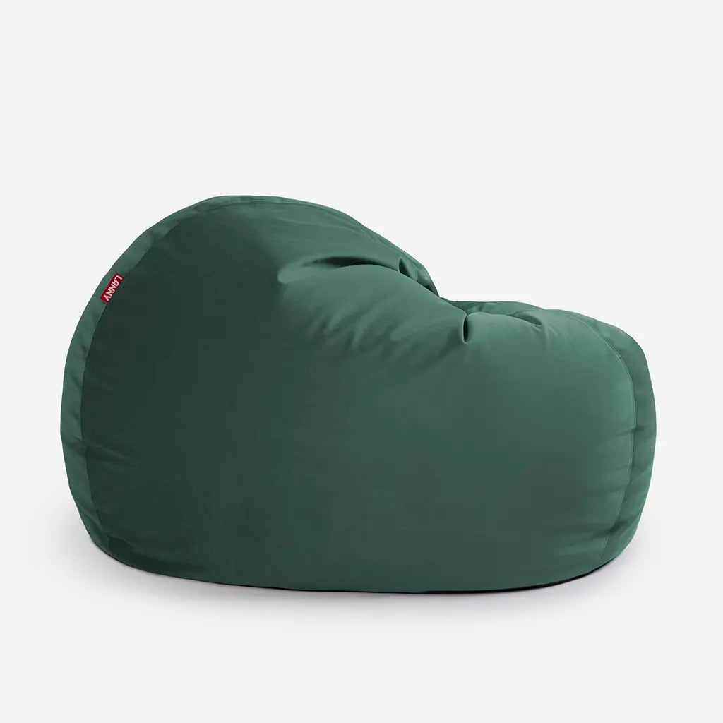 Lanny Sphere green oversized seating for adults, showcasing the curved base and premium velvet fabric quality