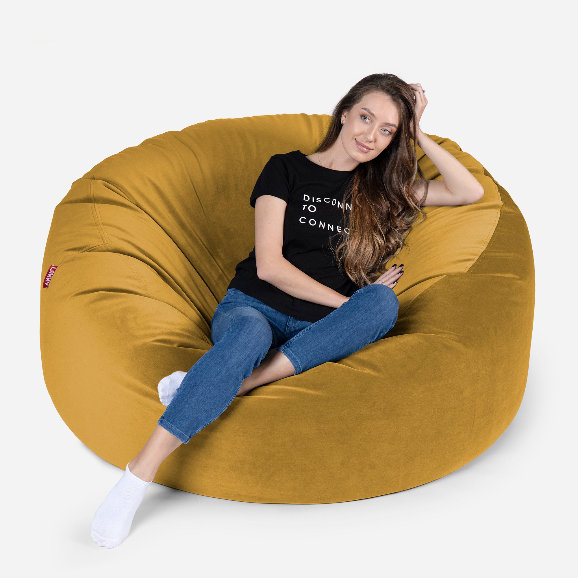 Large Original Velvet Mustard Bean Bag