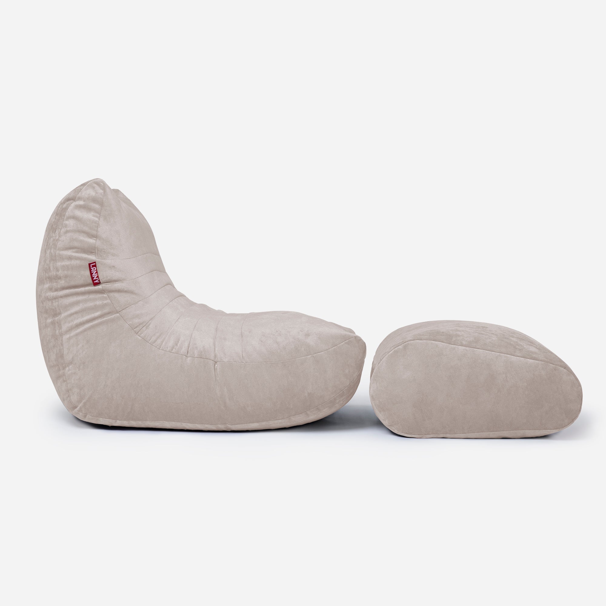 Curvy Aldo Beige Bean Bag Chair & Footrest Set - Lanny Beanbag - Bean Bag Chairs