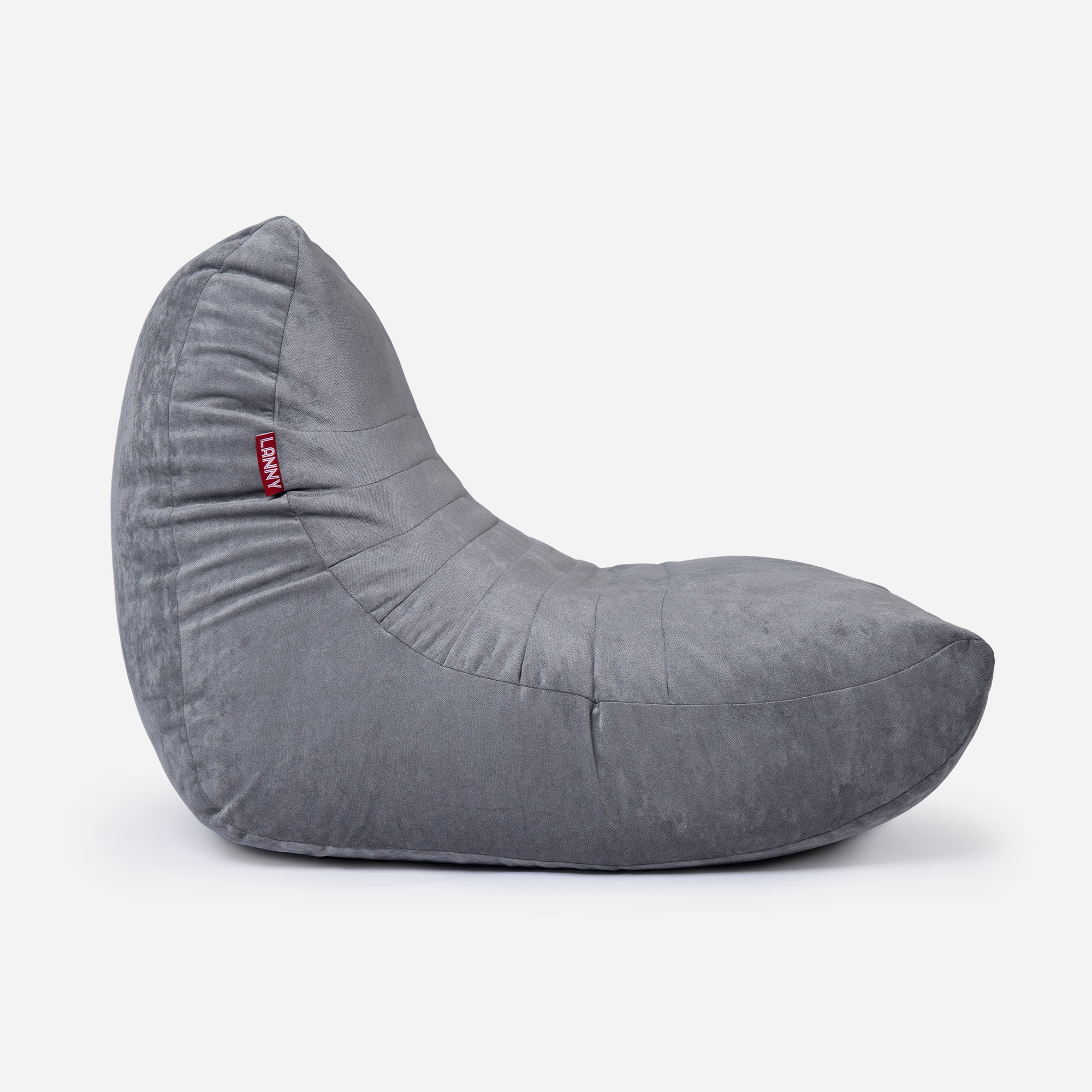 Curvy Aldo Gray Bean Bag Chair & Footrest Set - Lanny Beanbag - Bean Bag Chairs