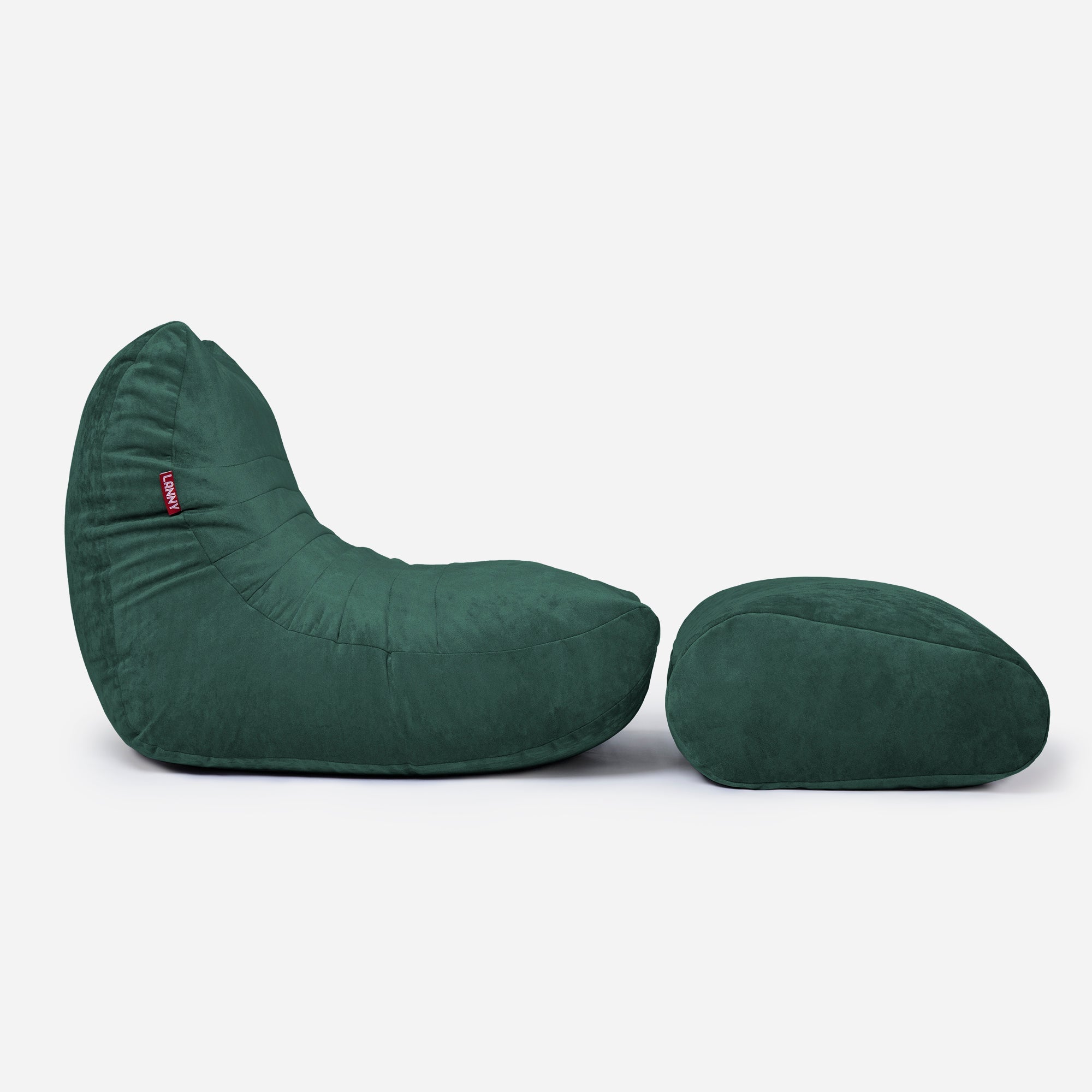 Curvy Aldo Green Bean Bag Chair & Footrest Set - Lanny Beanbag - Bean Bag Chairs