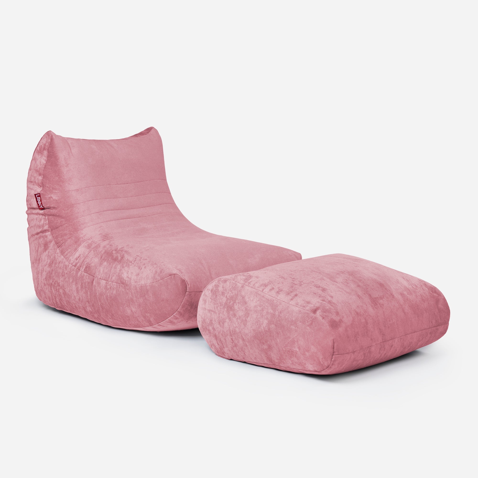Curvy Aldo Pink Bean Bag Chair & Footrest Set - Lanny Beanbag - Bean Bag Chairs