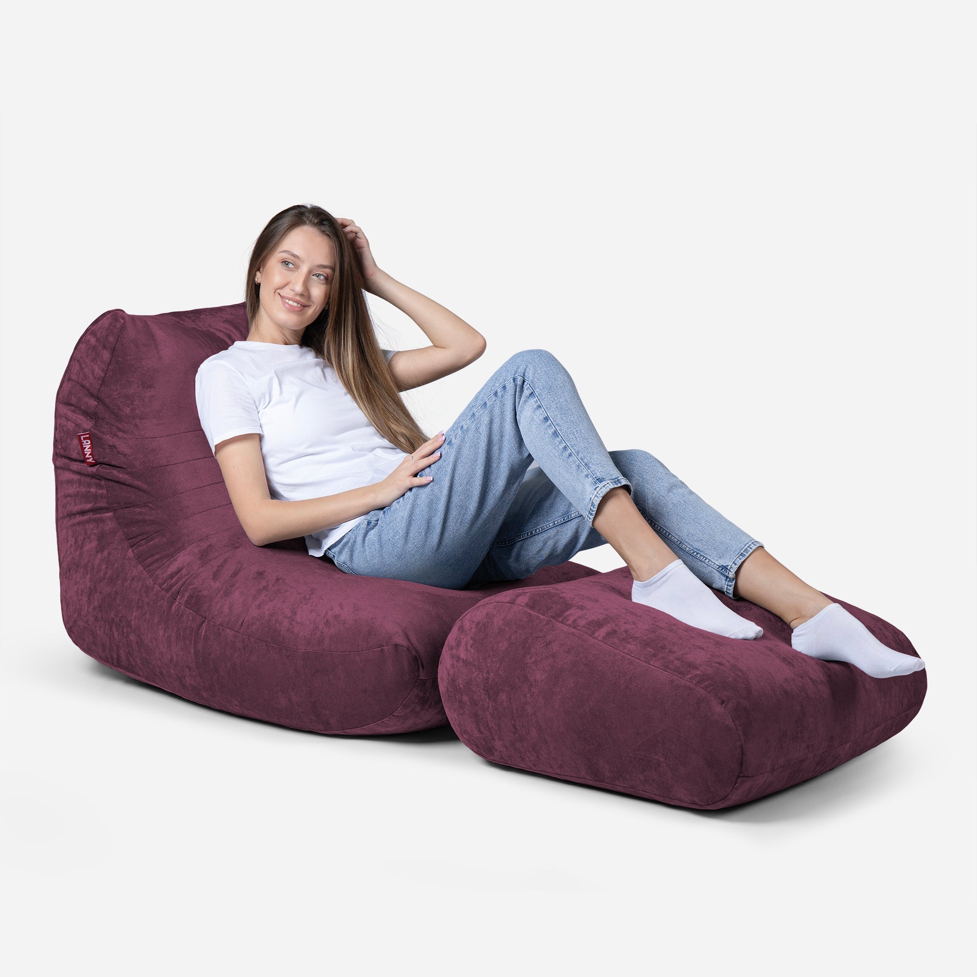 Curvy Aldo Purple Bean Bag Chair & Footrest Set - Lanny Beanbag - Bean Bag Chairs