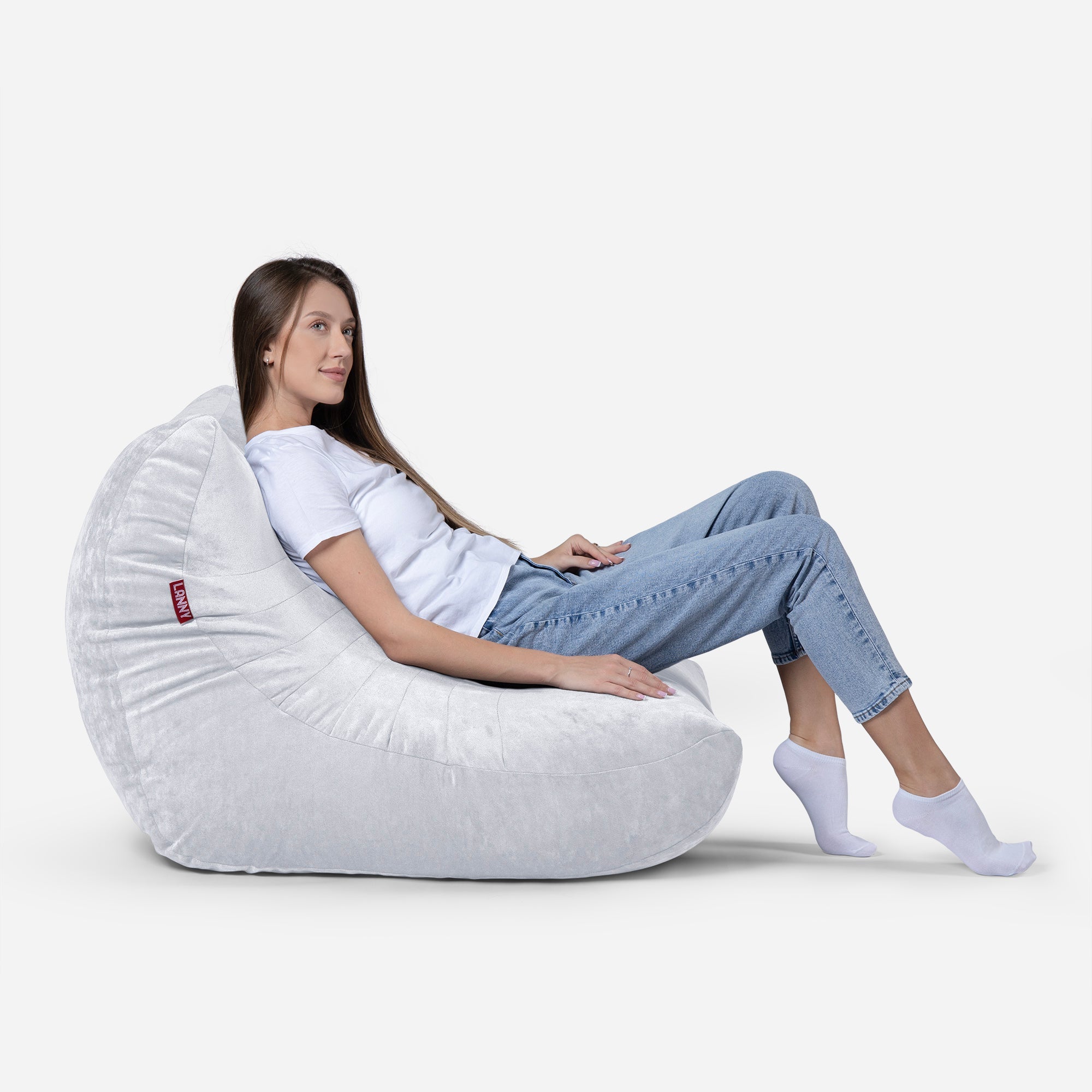 Curvy Aldo White Bean Bag Chair & Footrest Set - Lanny Beanbag - Bean Bag Chairs