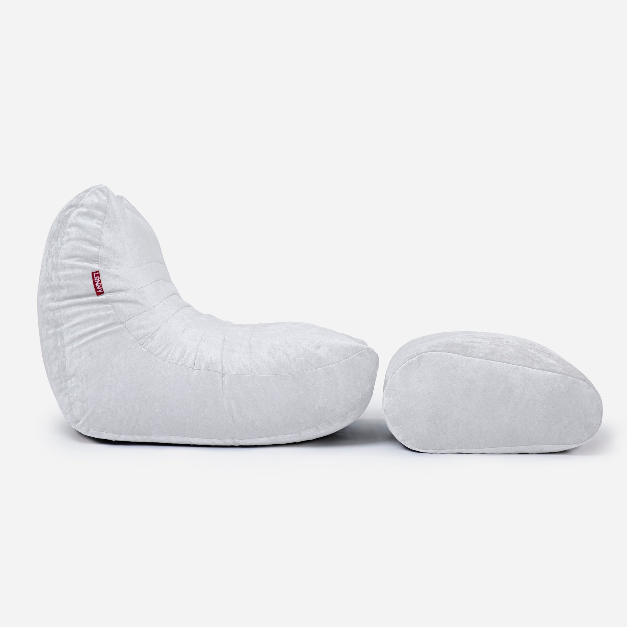 Curvy Aldo White Bean Bag Chair & Footrest Set - Lanny Beanbag - Bean Bag Chairs