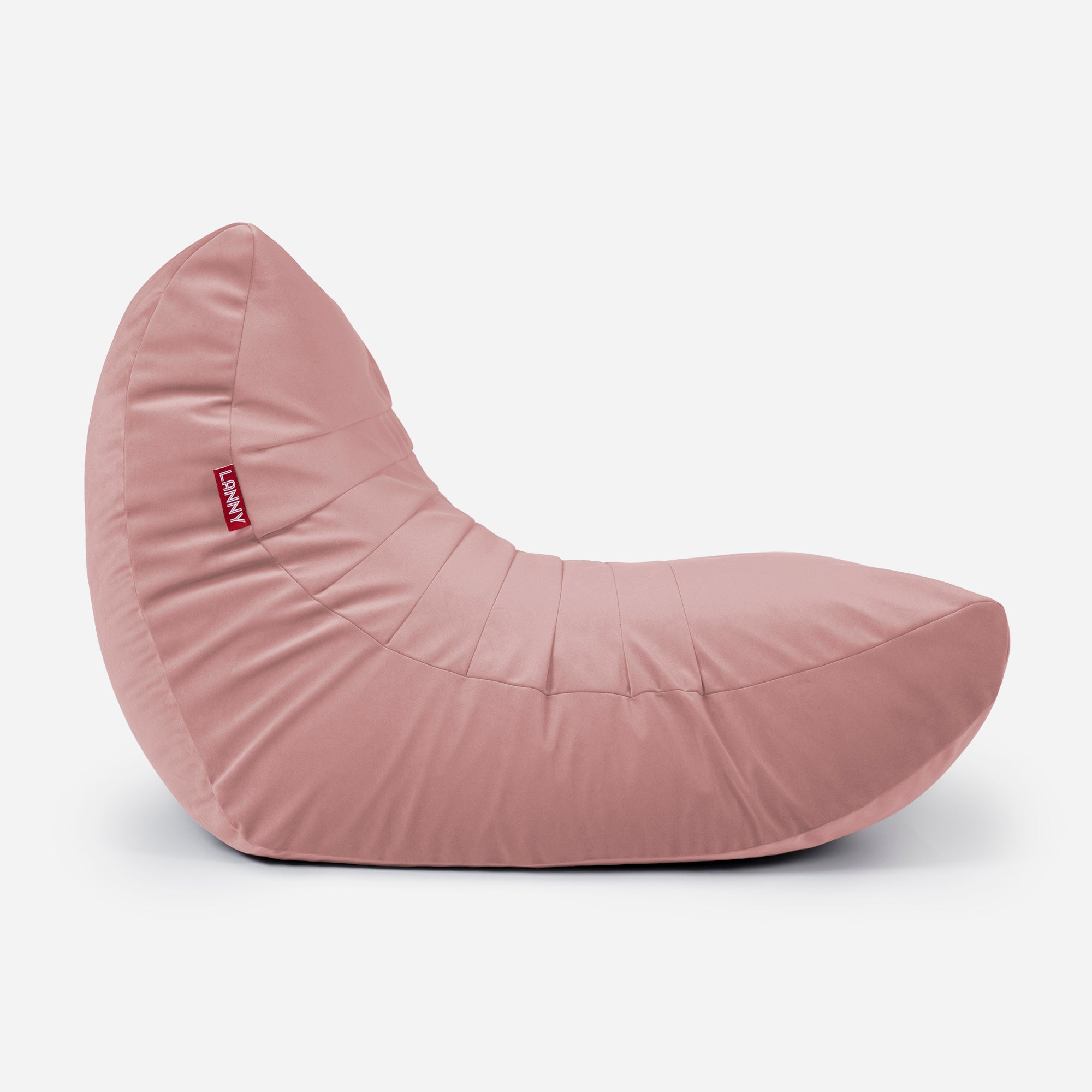 Curvy Velvet Pink Bean bag Chair & Footrest Set - Lanny Beanbag - Bean Bag Chairs