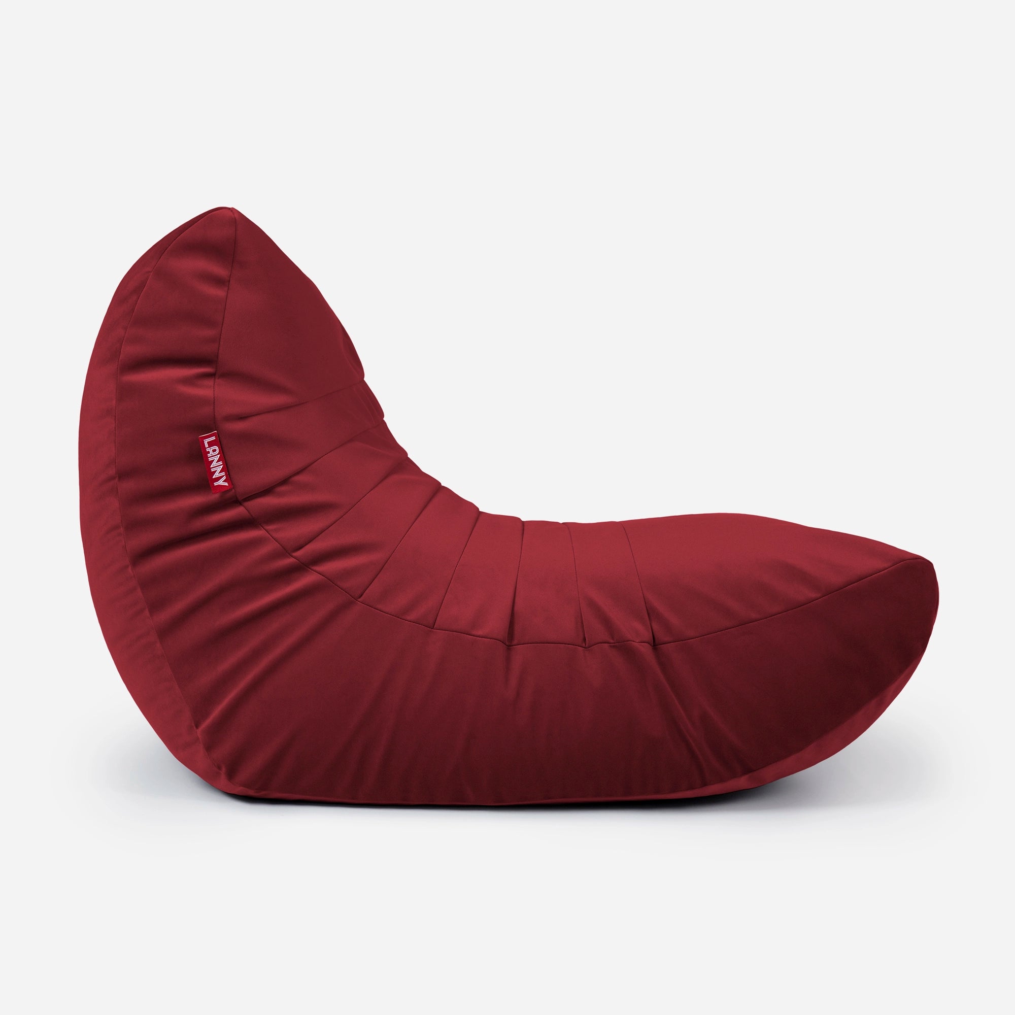 Curvy Velvet Red Bean bag Chair & Footrest Set - Lanny Beanbag - Bean Bag Chairs